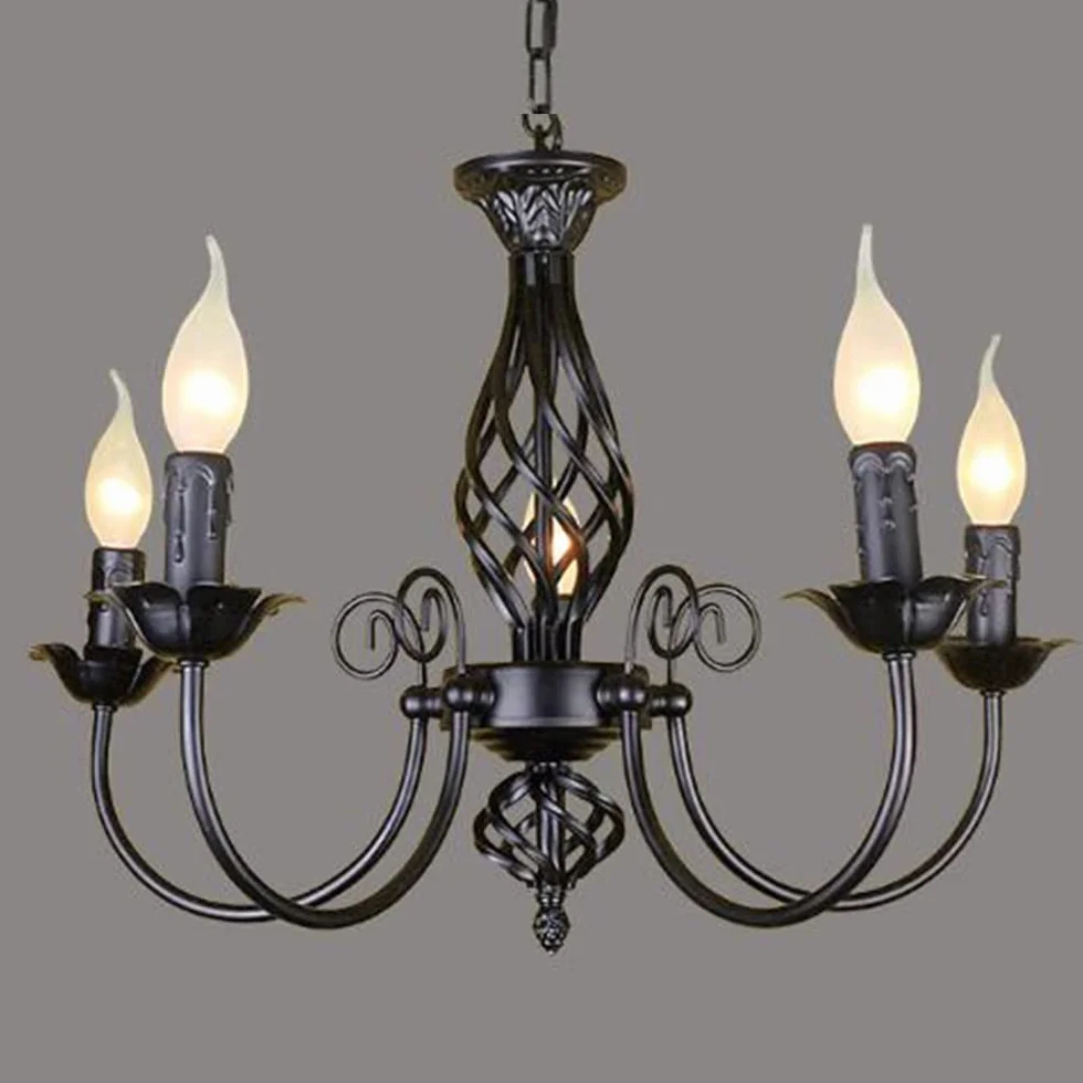 Antyczny żyrandol Klasyczny E14 świeca Lampa Wisząca Francuska Retro Czarna Lampa Wisząca z Regulacją Wysokości Wiejski Styl Oświetlenie do Salonu Kuchnia Jadalnia Alejek,5 heads