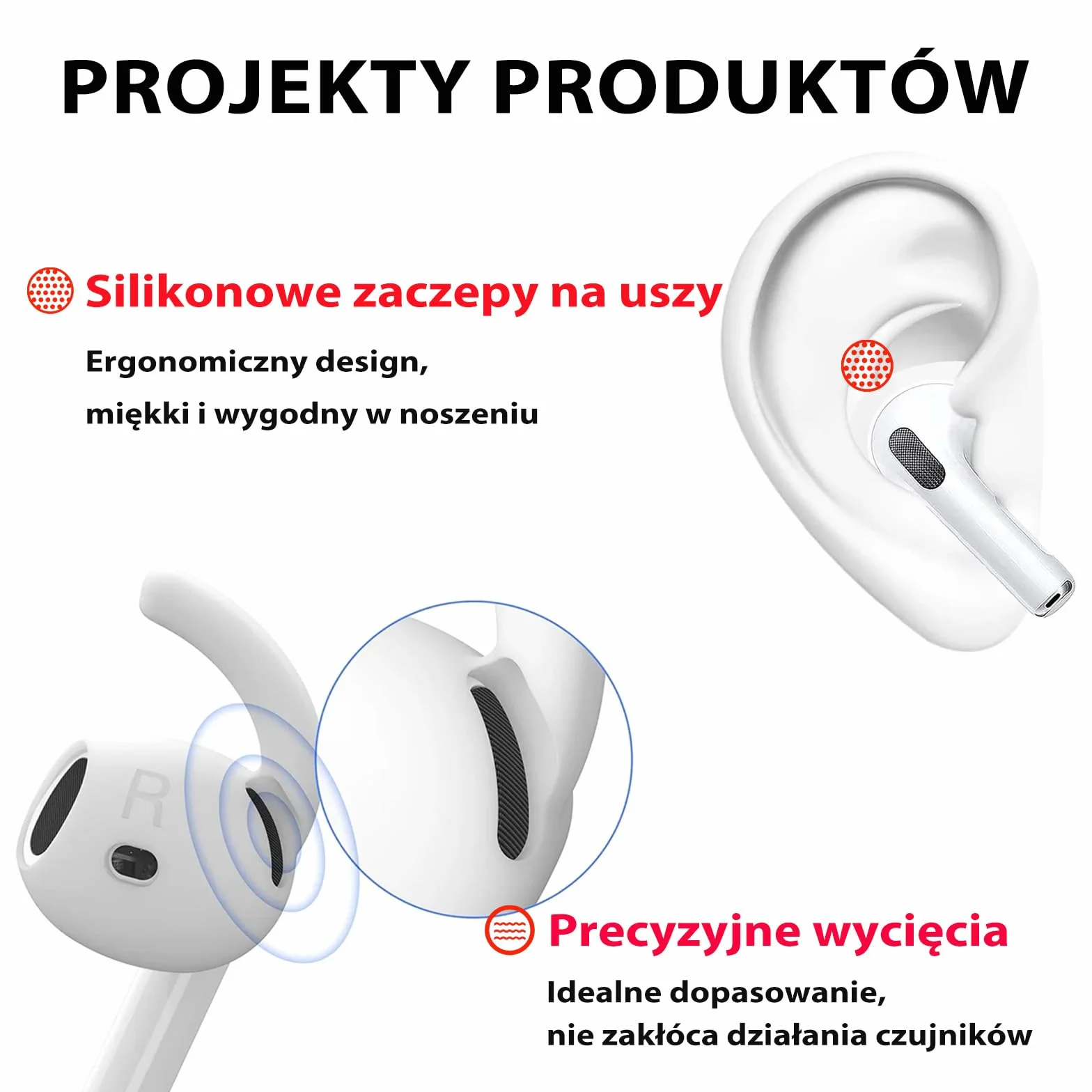 Adhiper 3 pary pokrowców na słuchawki AirPods 4 [nie pasują do etui ładującego], antypoślizgowe, odporne na upadki silikonowe zaczepy na ucho, kompatybilne z AirPods 4. generacji (białe)