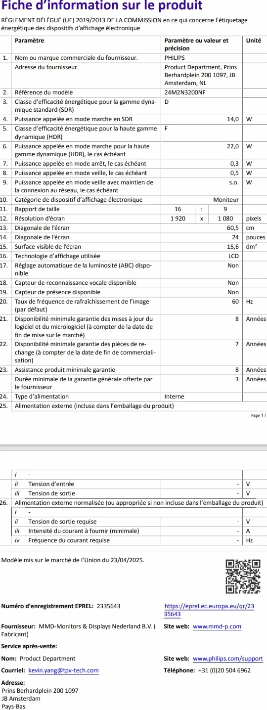 Philips Evnia 24M2N3200NF 24-calowy monitor gamingowy Full HD 144 Hz 1920x1080 HDMI 2.0 DisplayPort 1.4 czarny
