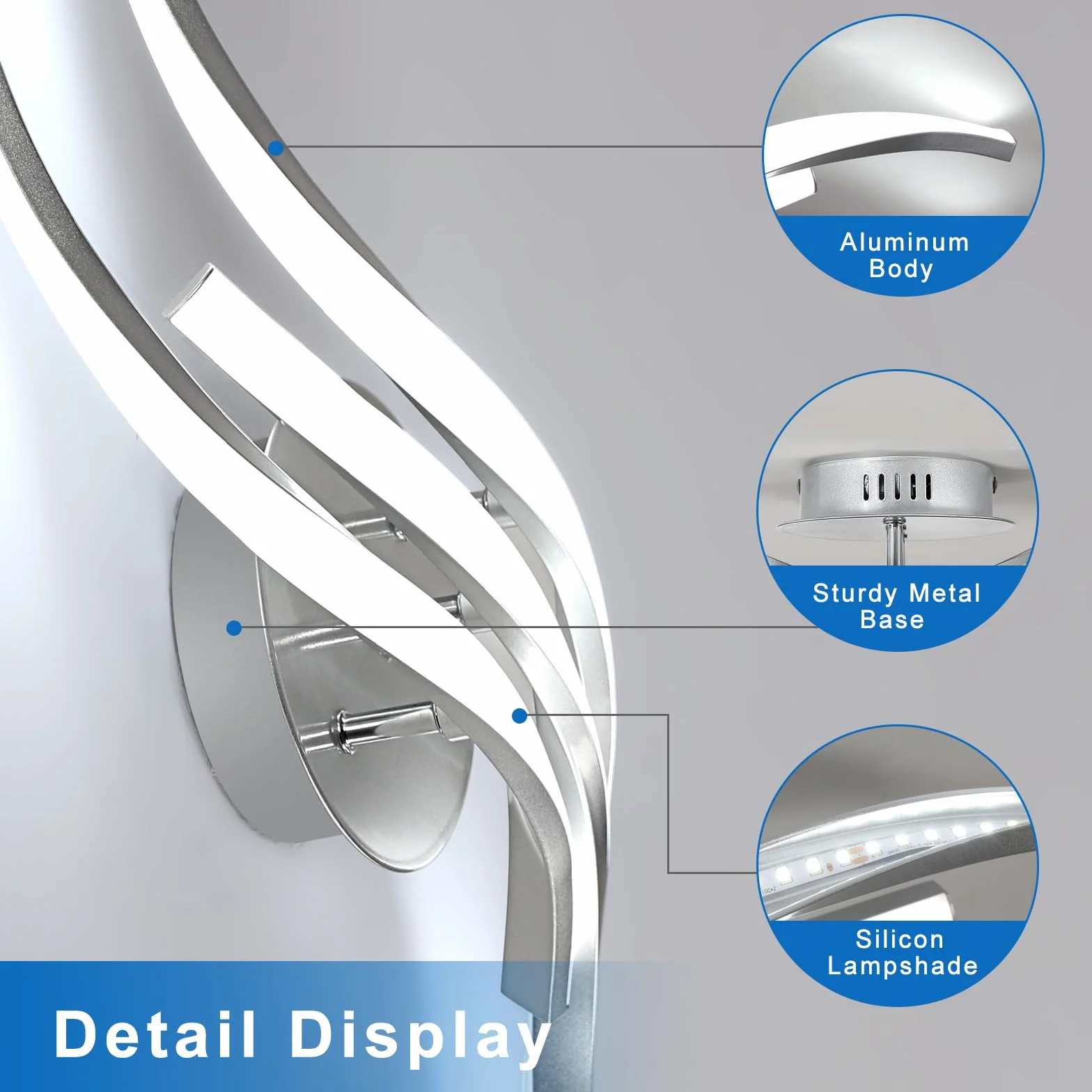 Dorlink Nowoczesna lampa sufitowa LED, 6500K zimna biel żyrandole kuchenne, 24 W 1920 lm żyrandol LED do sypialni, 4 lampy sufitowe zakrzywione fale, żyrandol do salonu, Ø52 cm