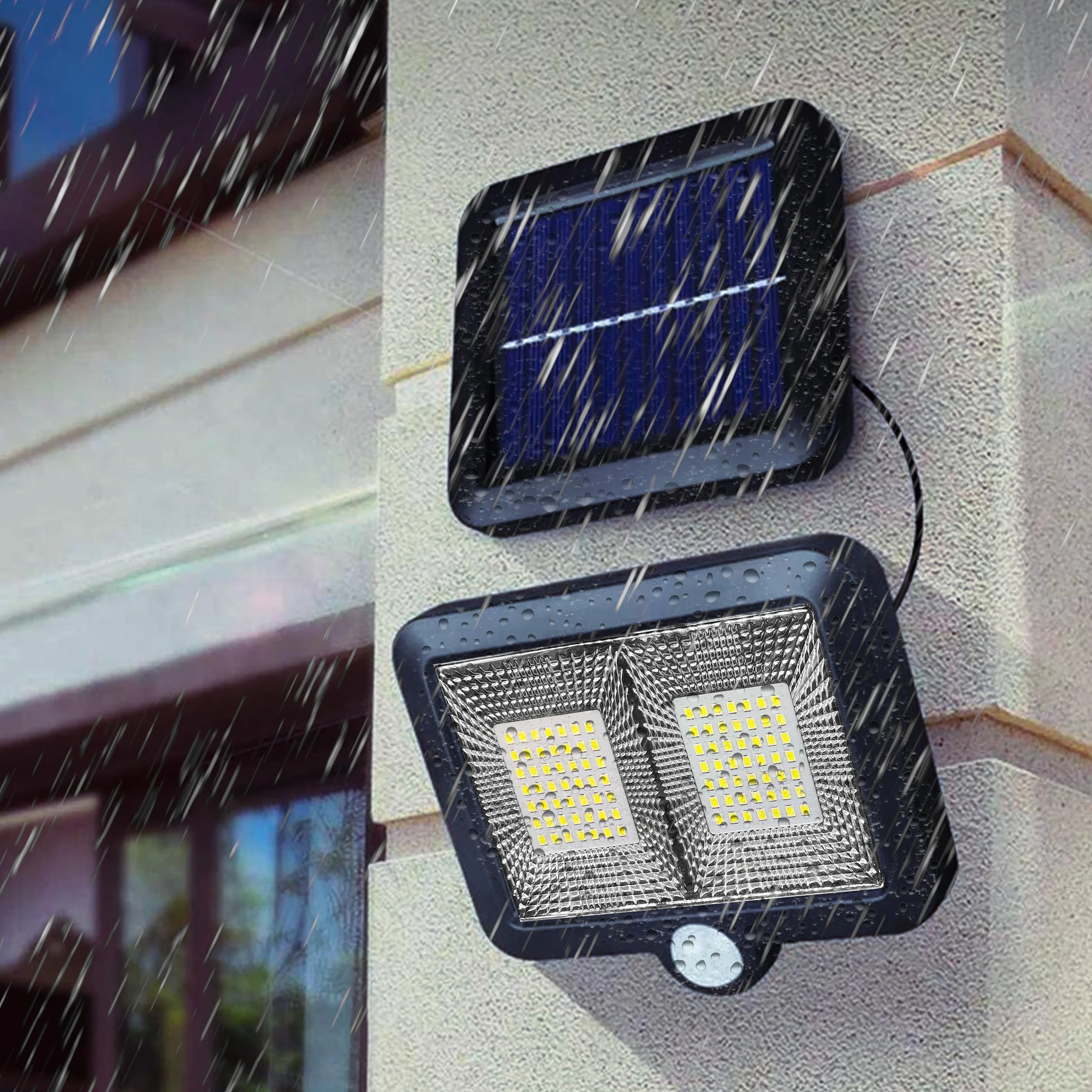 Retoo Lampy solarne do użytku na zewnątrz z czujnikiem ruchu, 98 diod LED, ulepszony model lampy solarne do ogrodu, lampy solarne na zewnątrz, idealna na taras, werandę, garaż, drzwi wejściowe