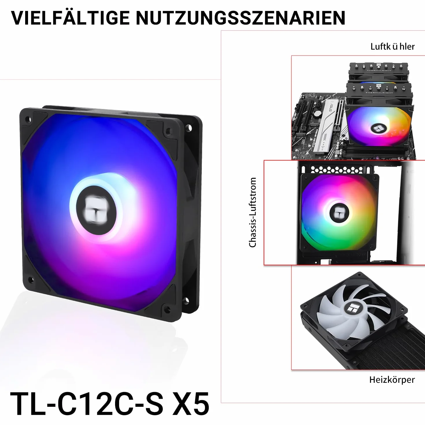 Thermalright TL-C12C-S X5 120 mm CPU PWM ARGB Wentylator Czarny 5 sztuk