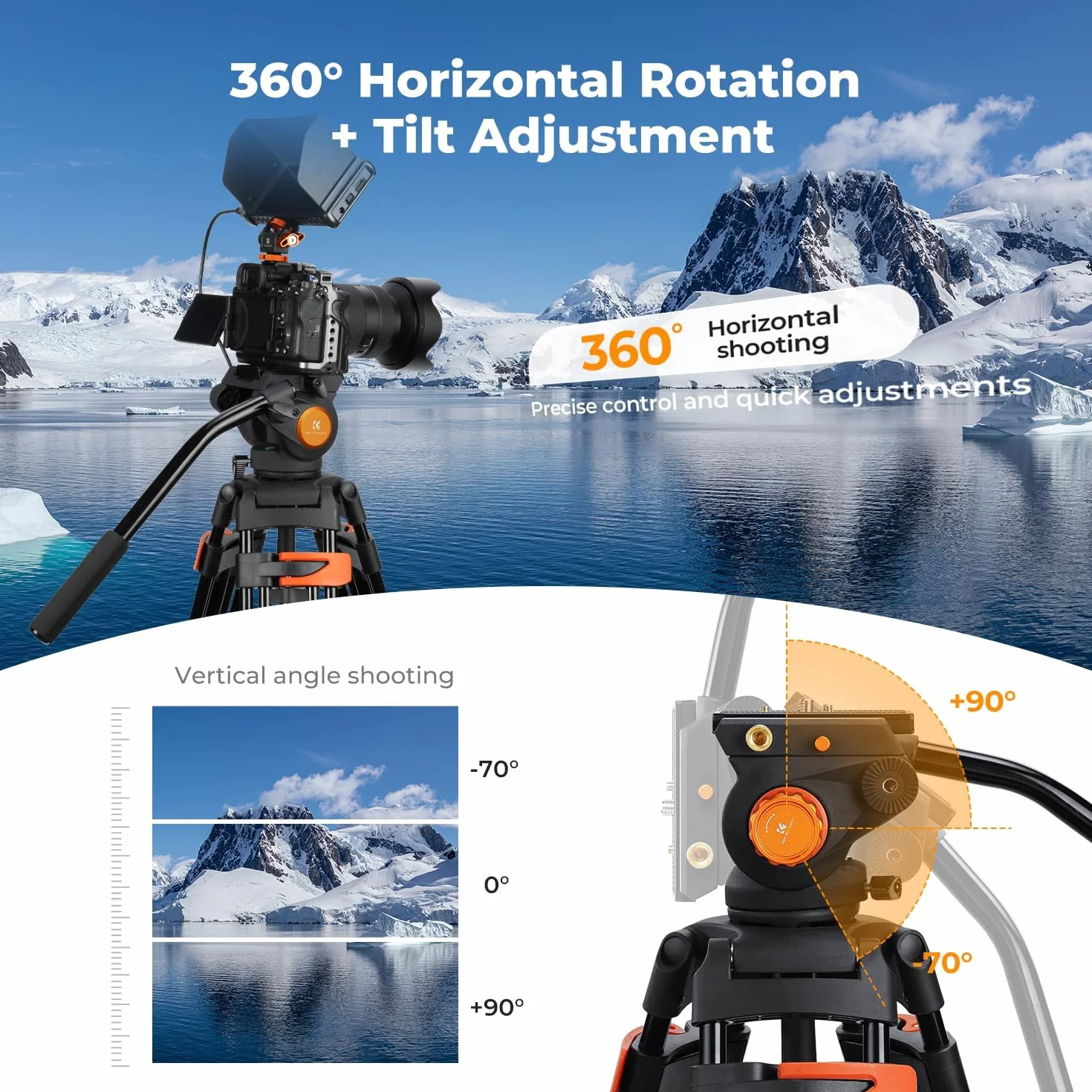 K&F CONCEPT Statyw wideo 202 cm Heavy Duty Tripod z głowicą fluidową nośność 8 kg