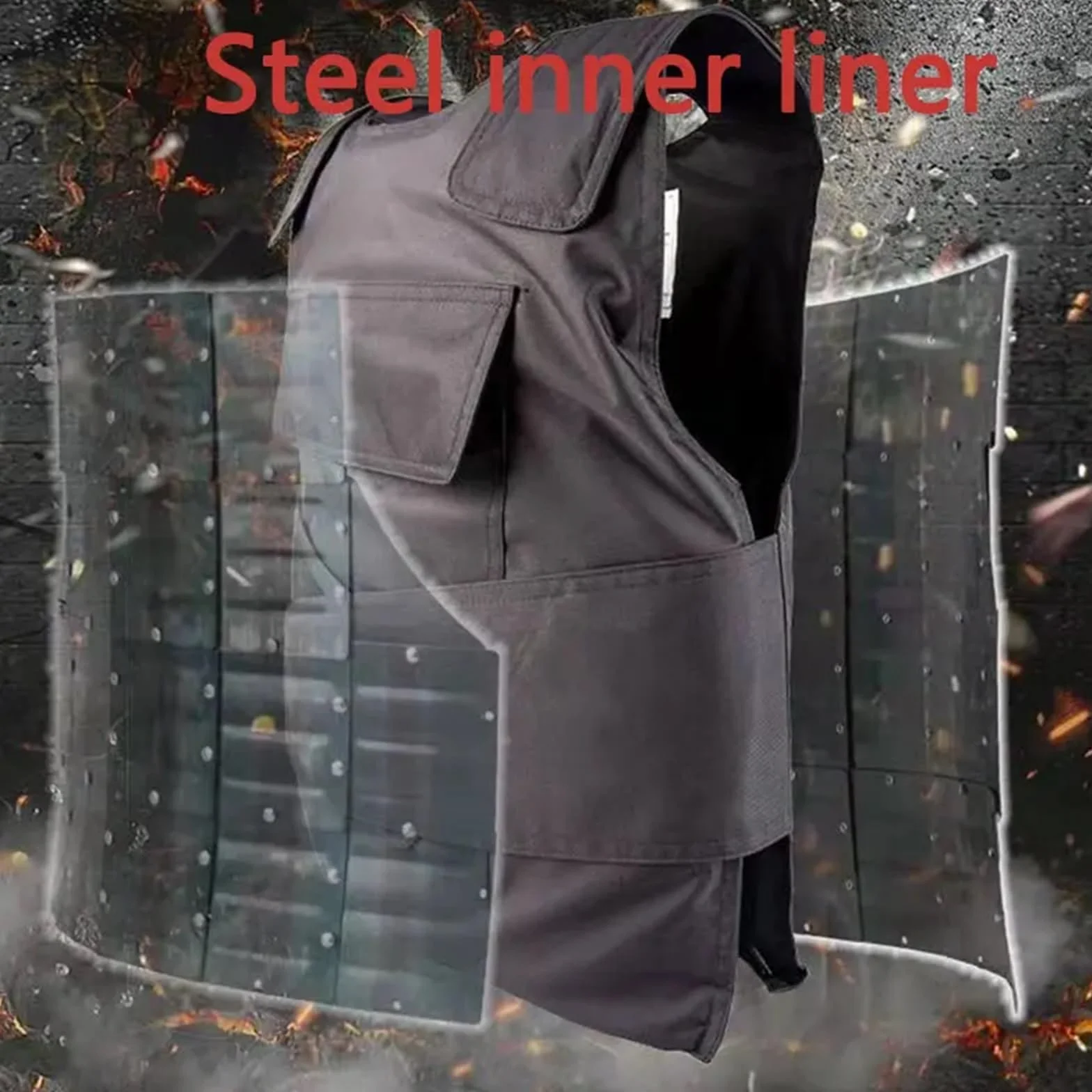 Kamizelka antyprzebiciowa z wysokomanganowej stali, odporna na przecięcia, kamizelka taktyczna do samoobrony, odzież ochronna przebicia Elastyczny(2.0kg steel plate)