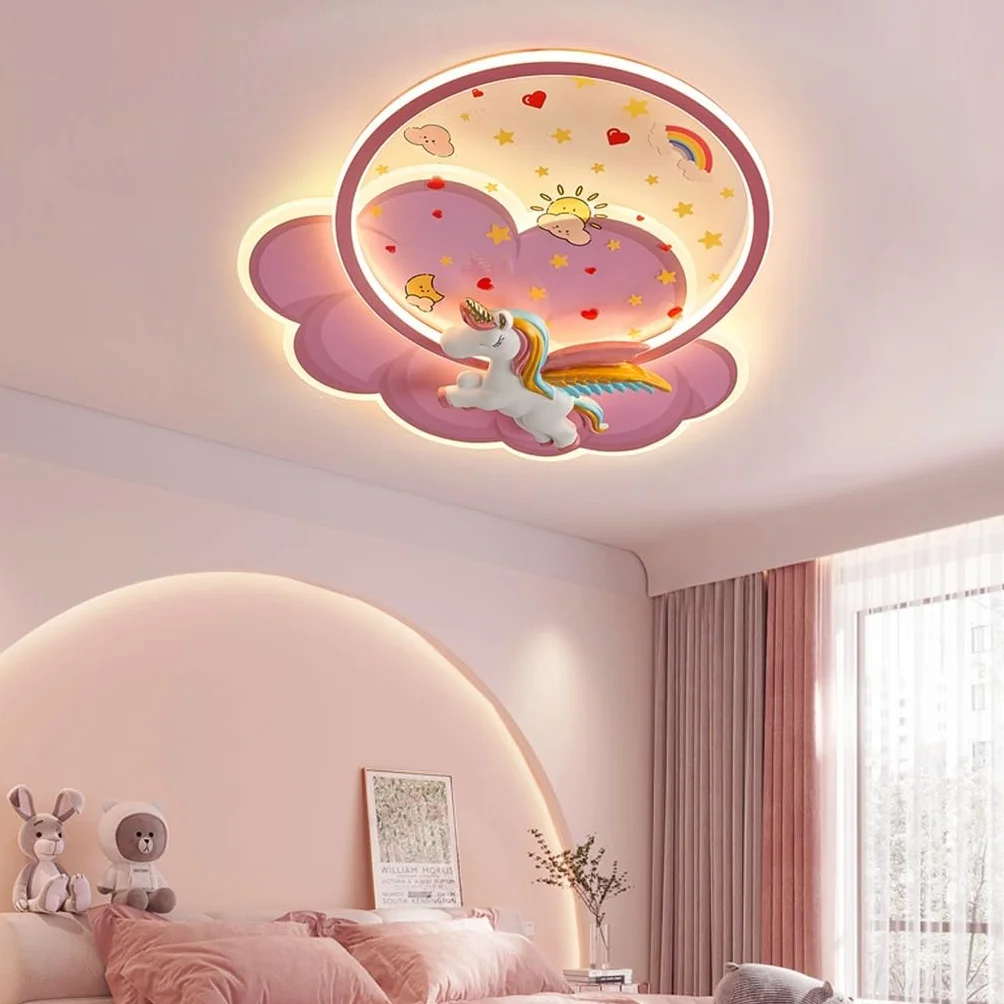 Lampa Sufitowa LED Jednorożec Różowe Chmury Ściemnialna z Pilotem