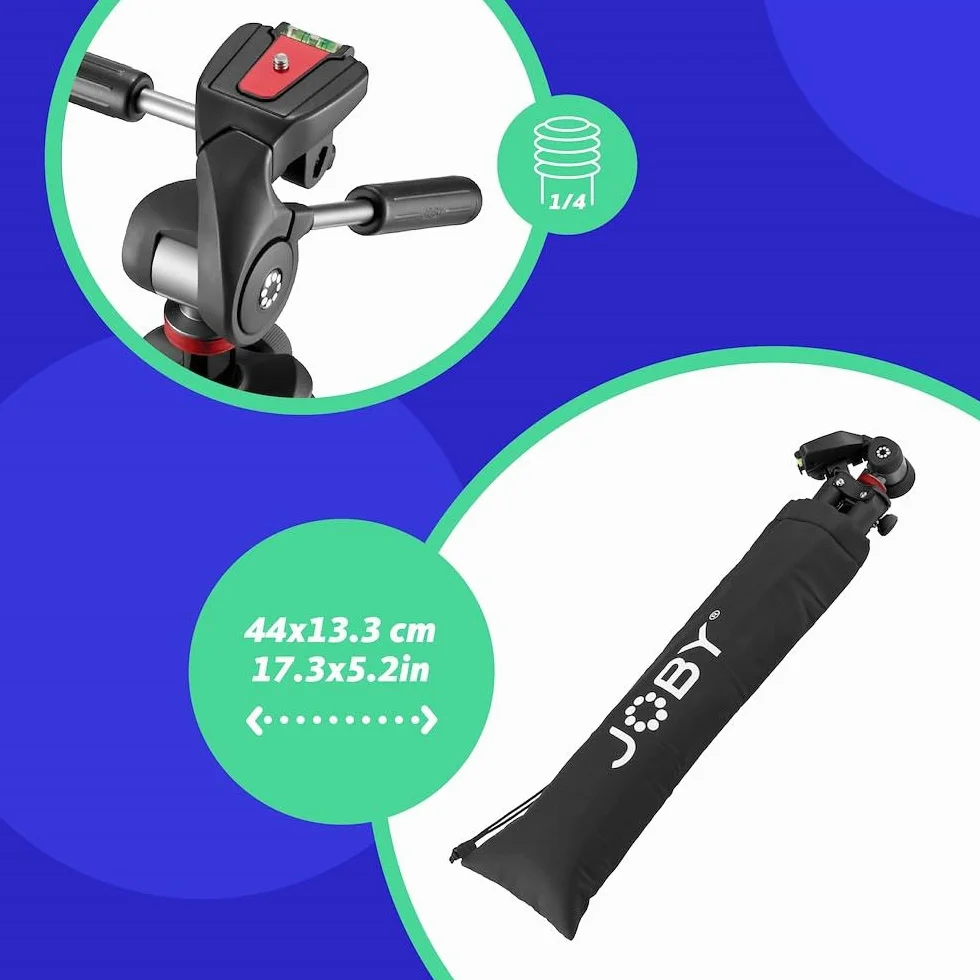 JOBY Compact Advanced Kit, statyw fotograficzny, kula 3D, mocowanie ¼-20", uchwyt na smartfon, torba, czarny, 3 kg