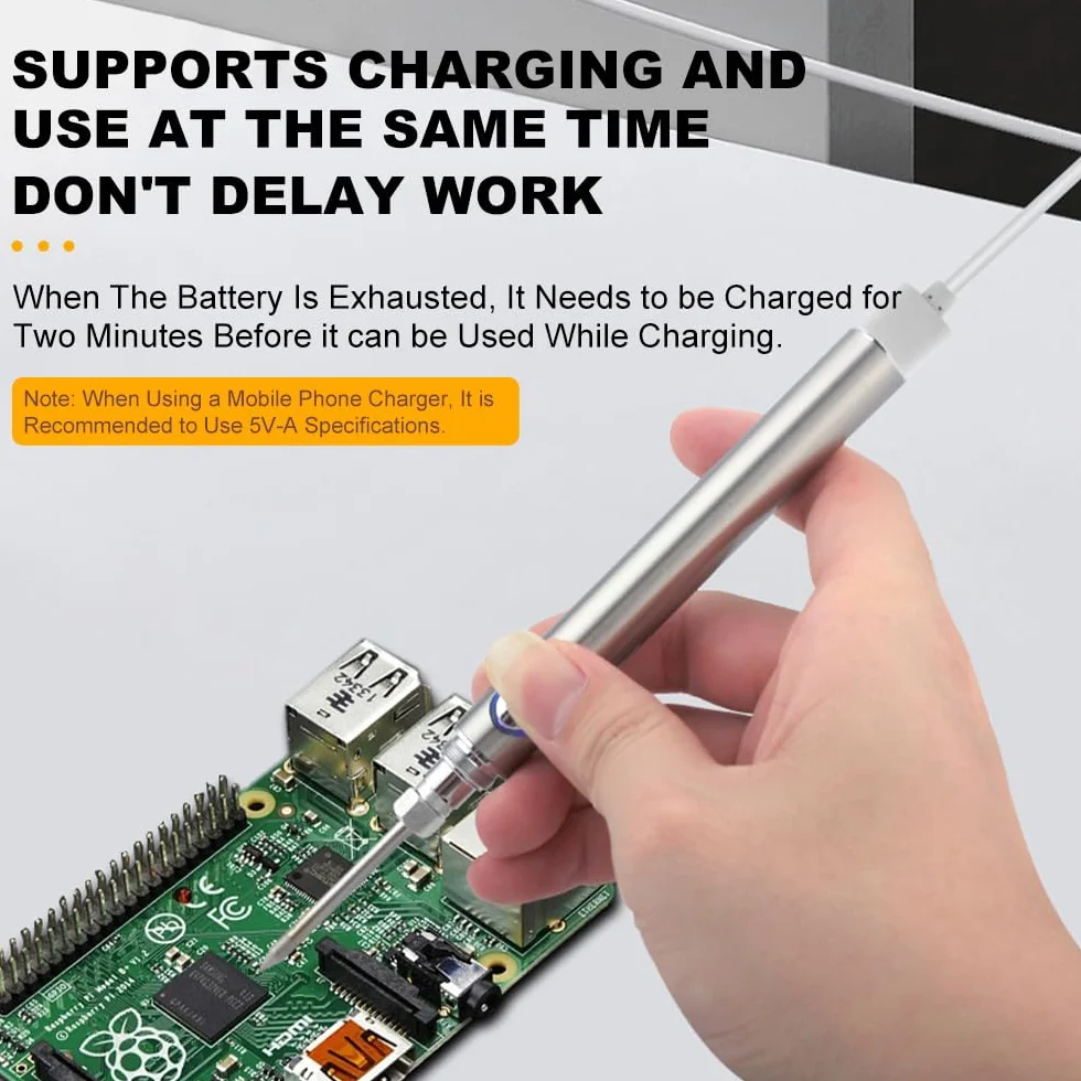 Bezprzewodowy zestaw lutownicy, przenośny bezprzewodowy długopis lutowniczy USB z akumulatorem 1100 mAh, 5 V, 15 W, regulacja temperatury i stabilne ogrzewanie do elektroniki, DIY, naprawa