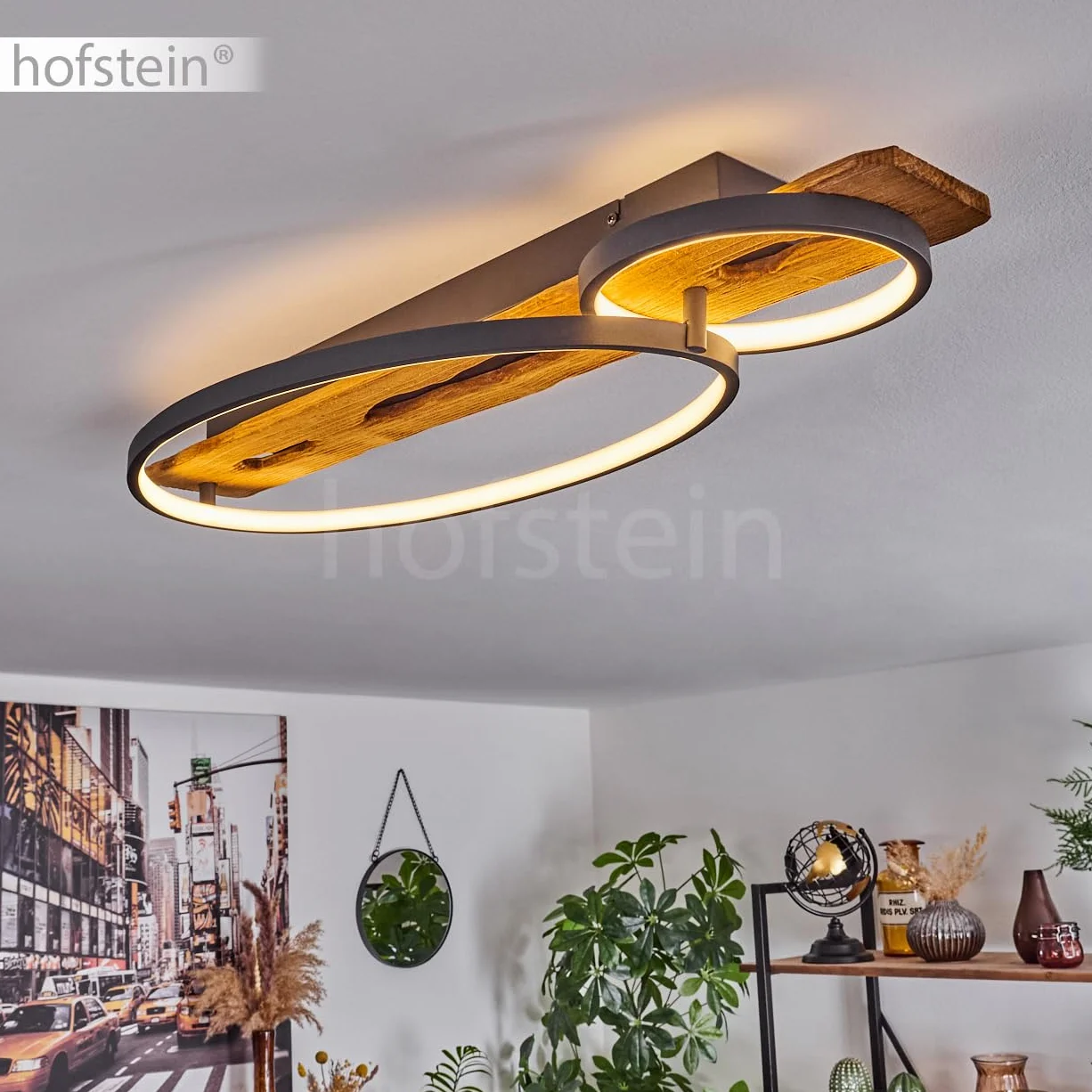 Lampa przysufitowa LED Nevogilde, ściemniana lampa przysufitowa z metalu/drewna/plastiku w kolorze antracytowym/naturalnym/białym, ściemniana, 3600 lumenów, 3000 K, LED 30 W