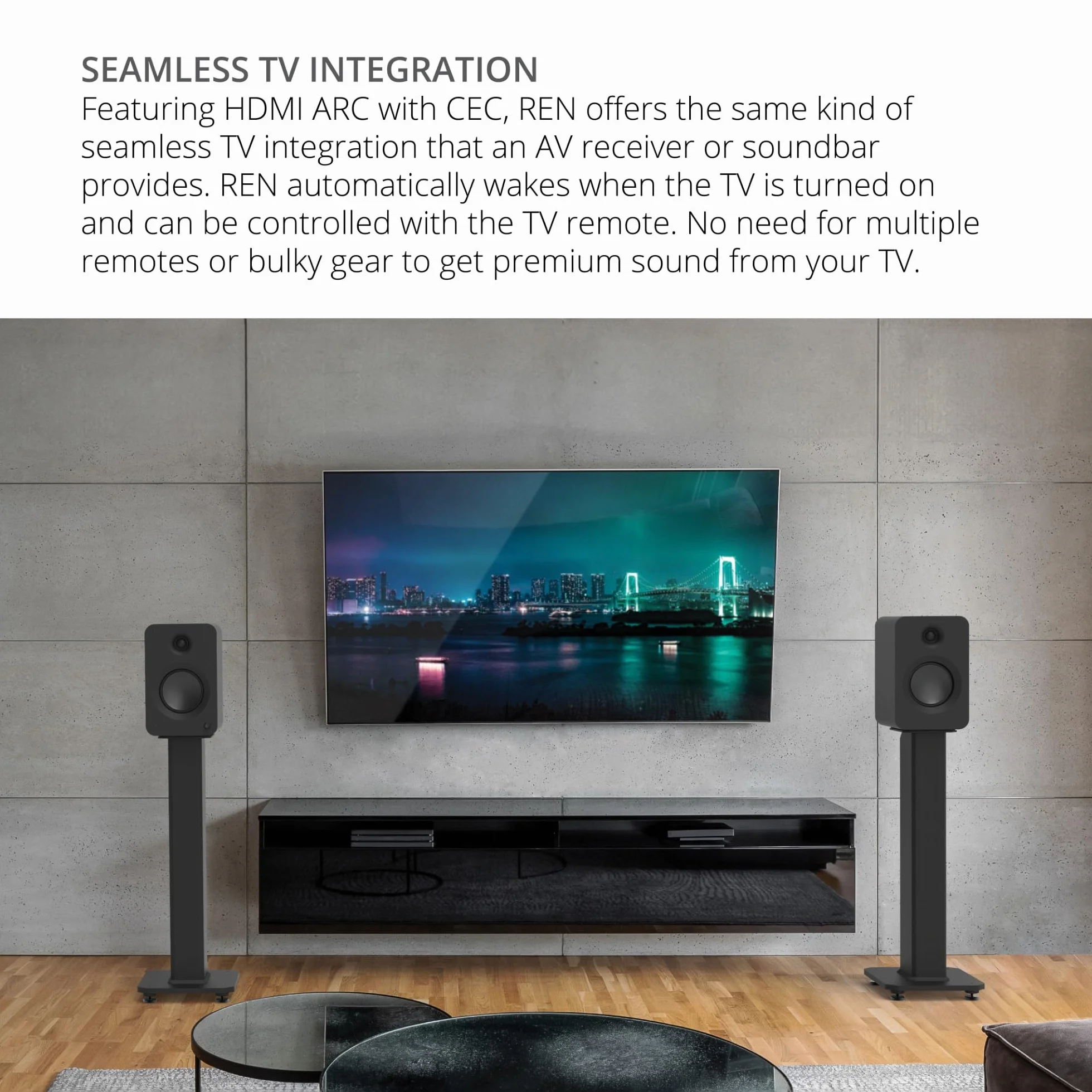 Kanto REN 200W Powered Speaker System HDMI ARC TV Home Theater USB-C Bluetooth 5.3 Black Matte