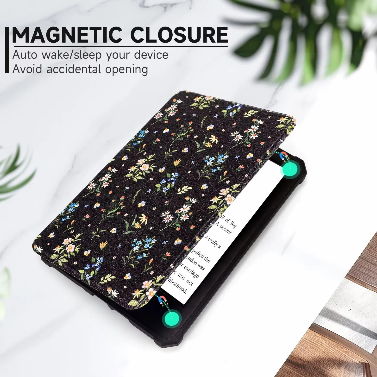 Etui kompatybilne z Kindle Paperwhite 6" 5/6/7 generacji, TPU z paskiem na rękę, tryb uśpienia/wybudzenia, Black Floral