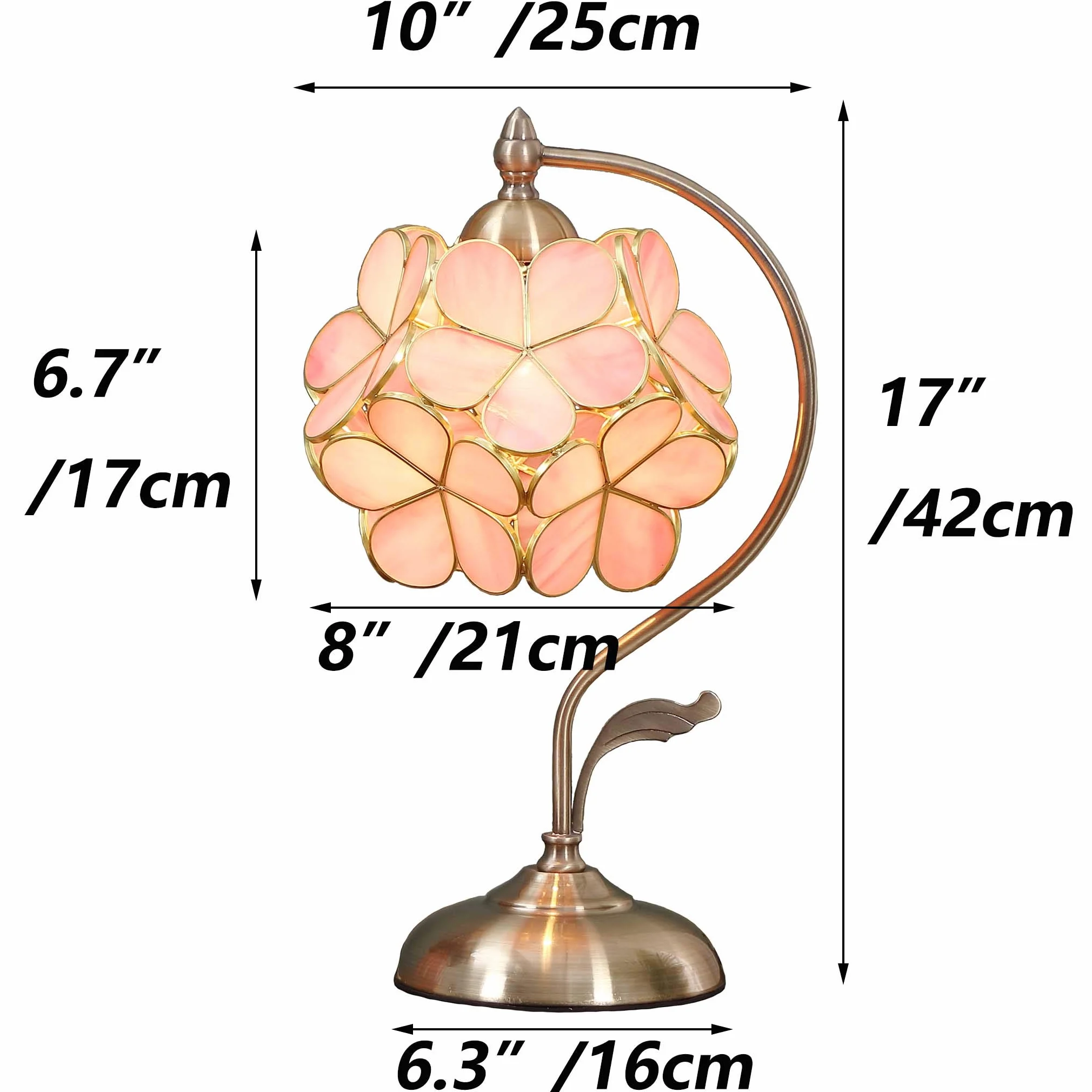 Bieye Lampa stołowa Tiffany w stylu witrażu z kwiatowym płatkiem z mosiężną podstawą na dekorację domu (Różowy, 20 cm Wiśniowy kwiat)