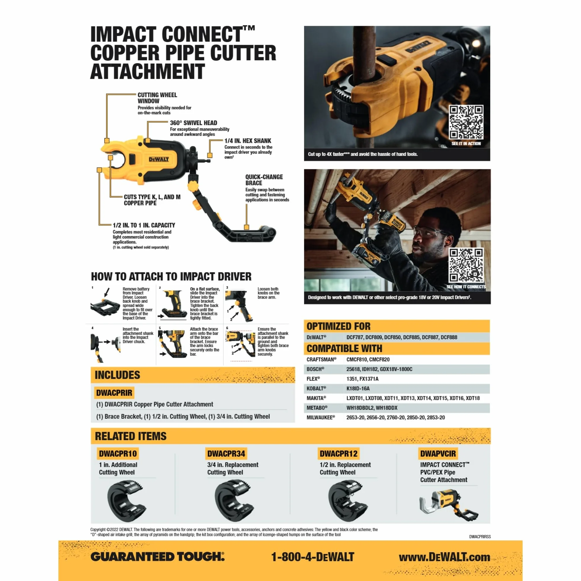DEWALT IMPACT CONNECT obcinak do rur miedzianych, mocowanie wkrętarki udarowej, obcinacz do rur (DWACPRIR)