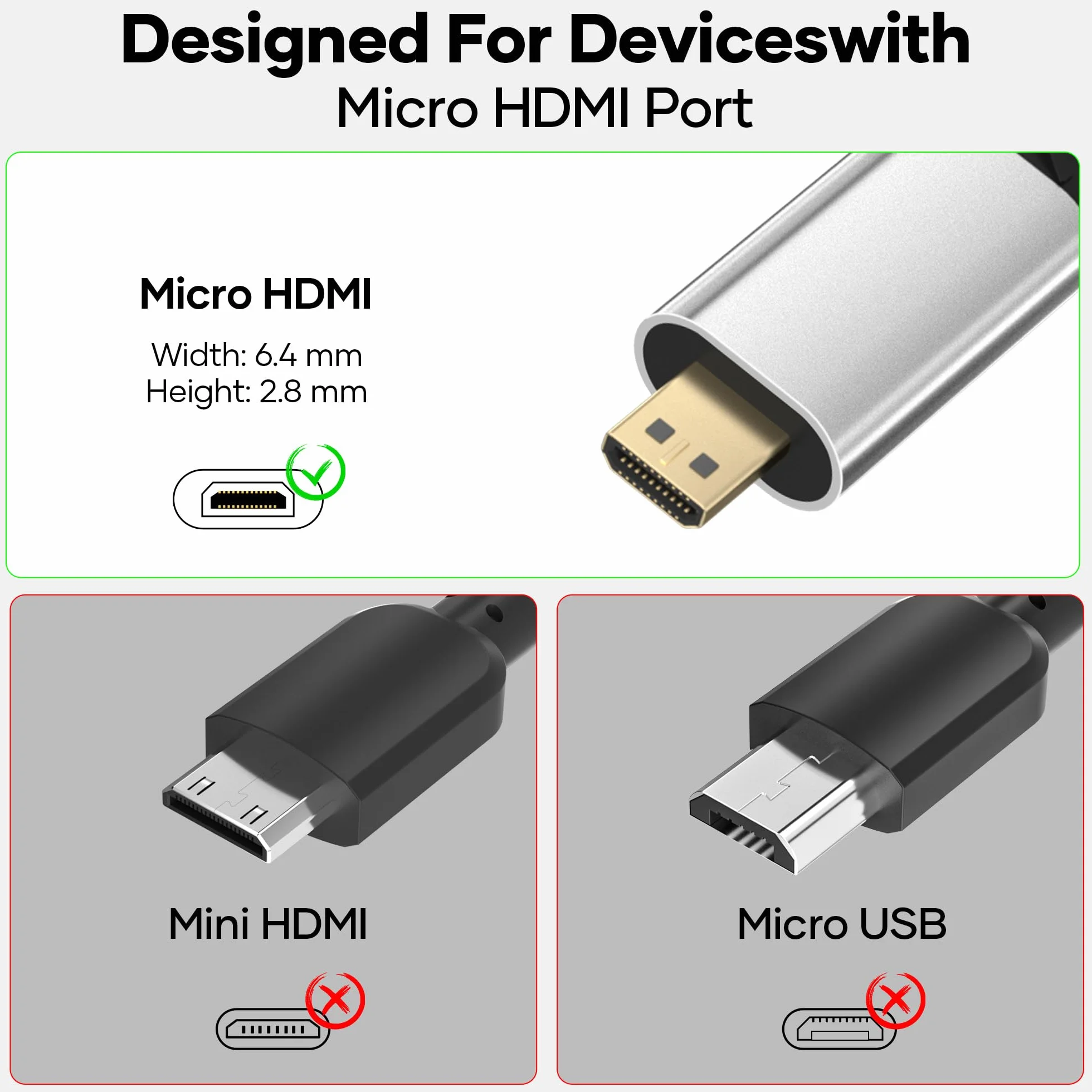 Micro HDMI do HDMI 2.1, 2 m kabel 8K @60 Hz, 4K @120/240 Hz, eARC, HDR