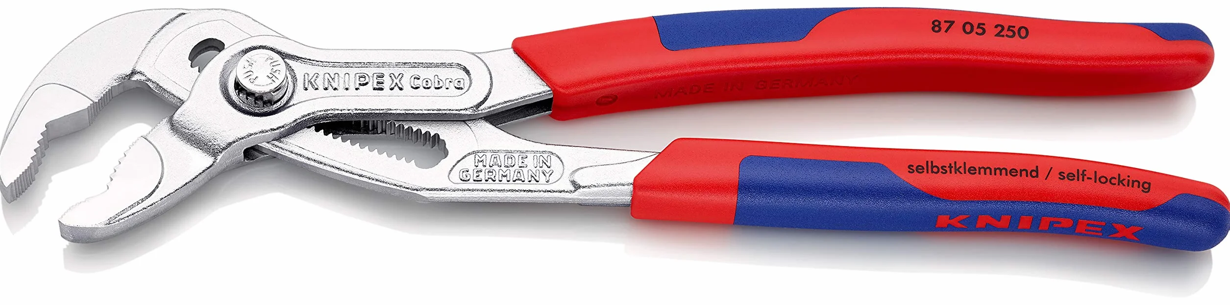 KNIPEX Cobra Szczypce nastawne do rur nowej generacji chromowany z wąskimi, wielokomponentowymi nasadkami 250 mm, 87 05 250