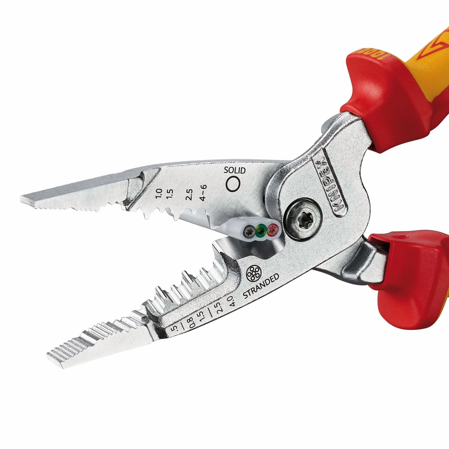 KNIPEX 13192 13 76 200 ME Ściągacz izolacji w wersji metrycznej, izolowany z uchwytami wieloskładnikowymi, testowany przez VDE, chromowany, 200 mm