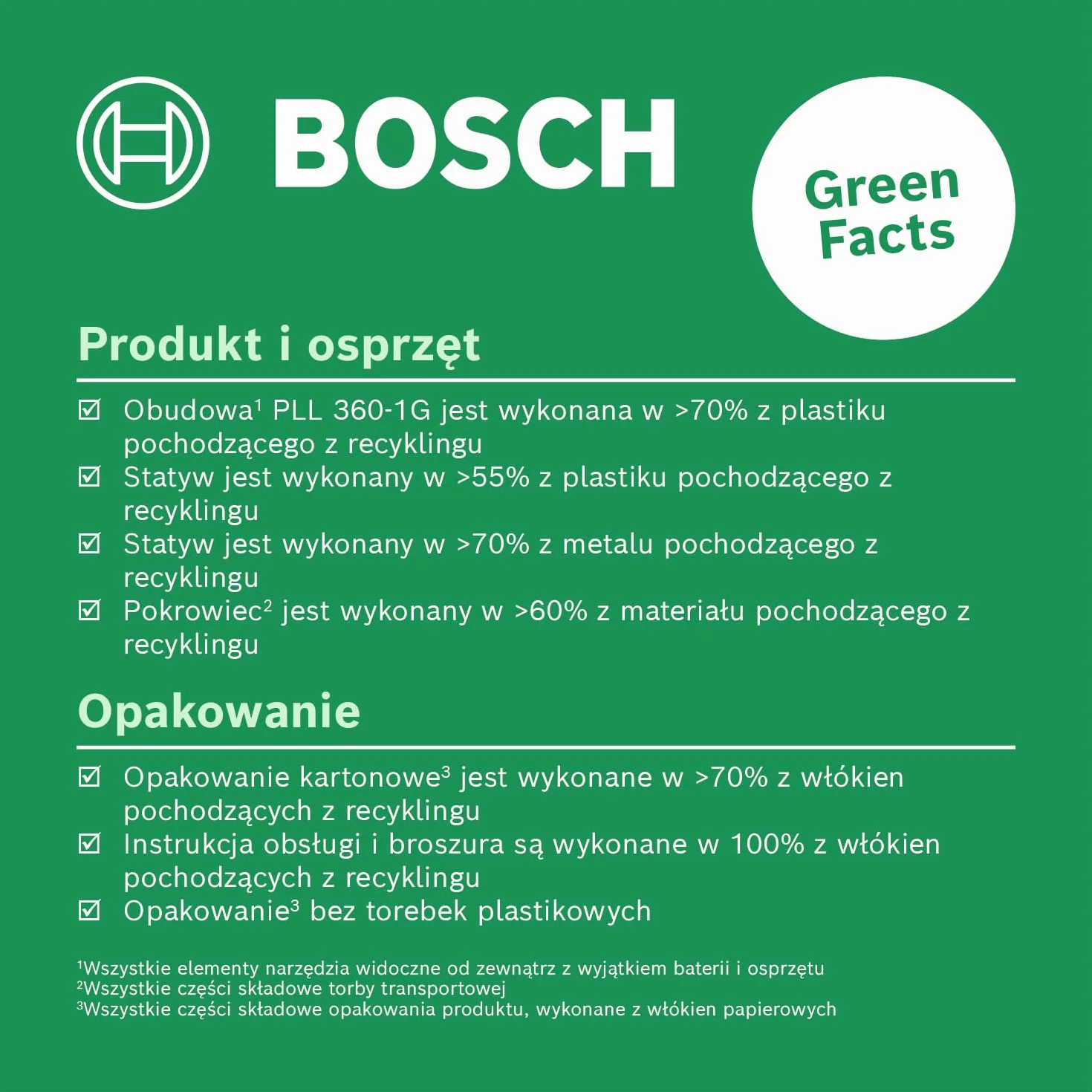 Bosch Laser płaszczyznowy PLL 360-1G (zielona wiązka laserowa 360°, funkcja samopoziomowania, dokładność ±0,4 mm/m, zintegrowany akumulator Li-ion, USB-C®, opakowanie kartonowe E-Commerce)