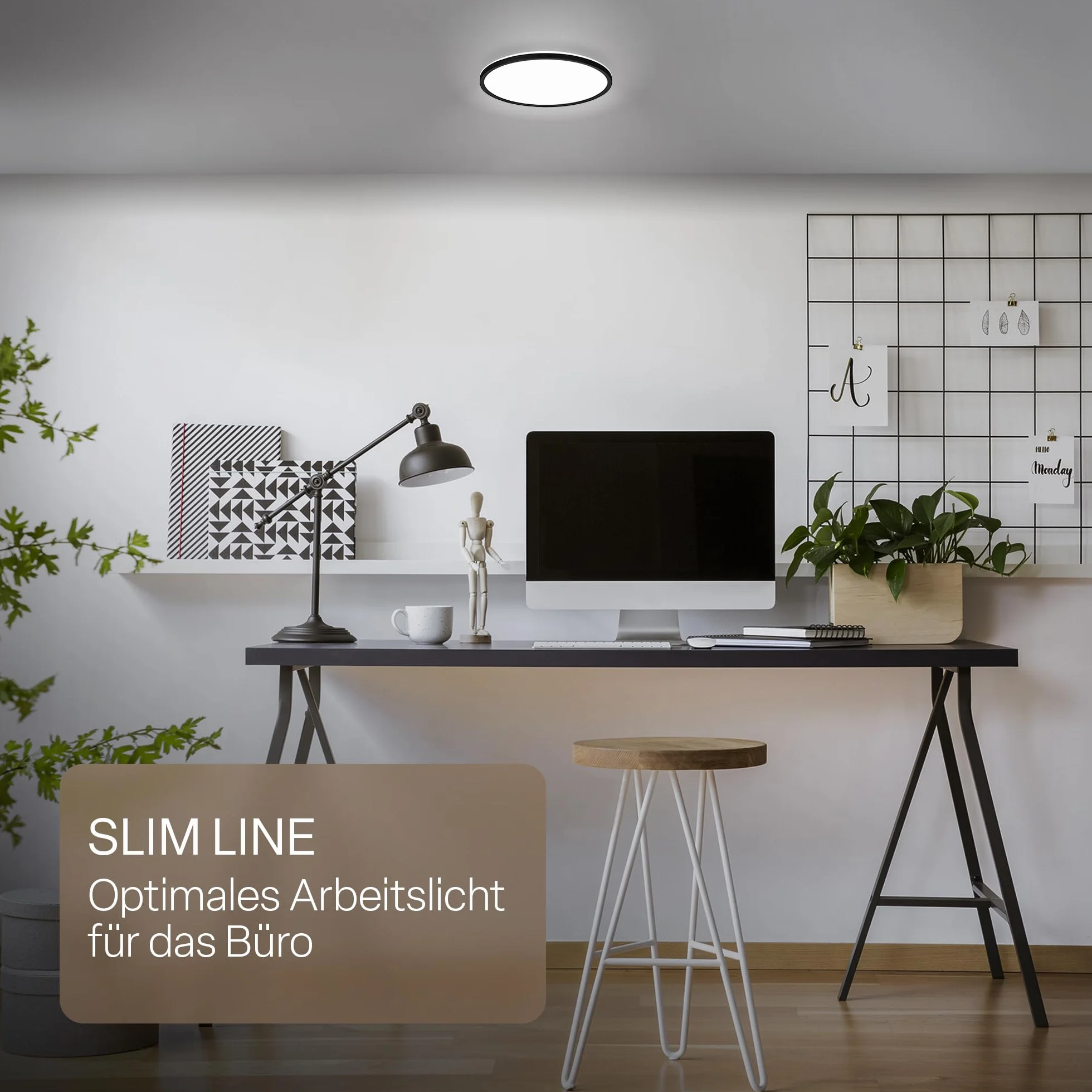 B.K.Licht - Panel LED z oświetleniem pośrednim, płaska forma i neutralne białe światło, klasa IP44, lampa sufitowa do łazienki, salonu oraz kuchni, 24 x 3 cm, czarny