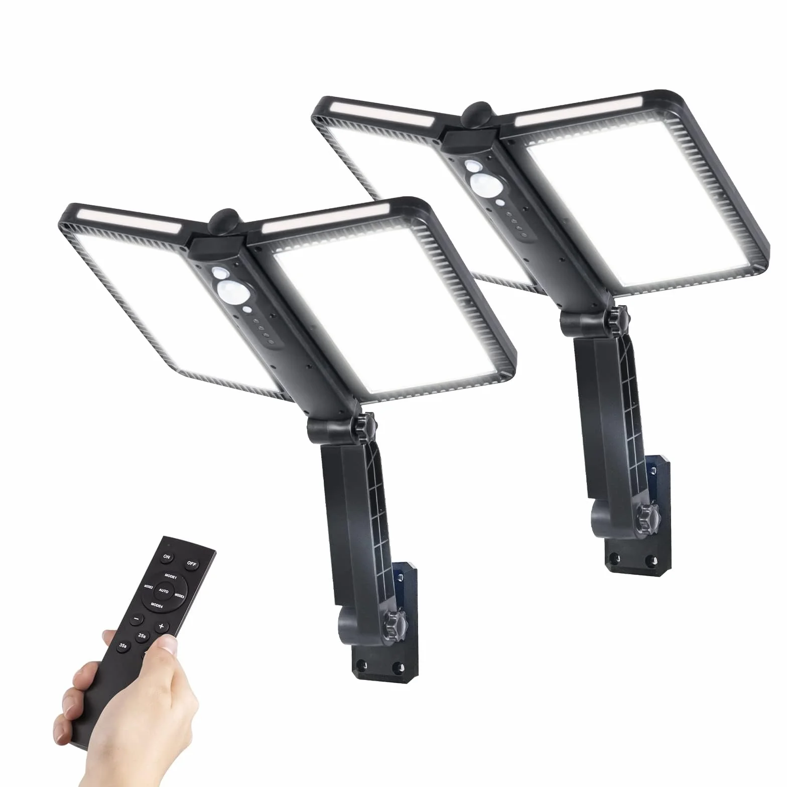 Moman Zewnętrzna lampa słoneczna, 218 diod LED z czujnikiem ruchu, 5 trybów, składana, wodoodporna lampa solarna IP65, wydajne oświetlenie, 2 szt., światło słoneczne, oświetlenie zewnętrzne