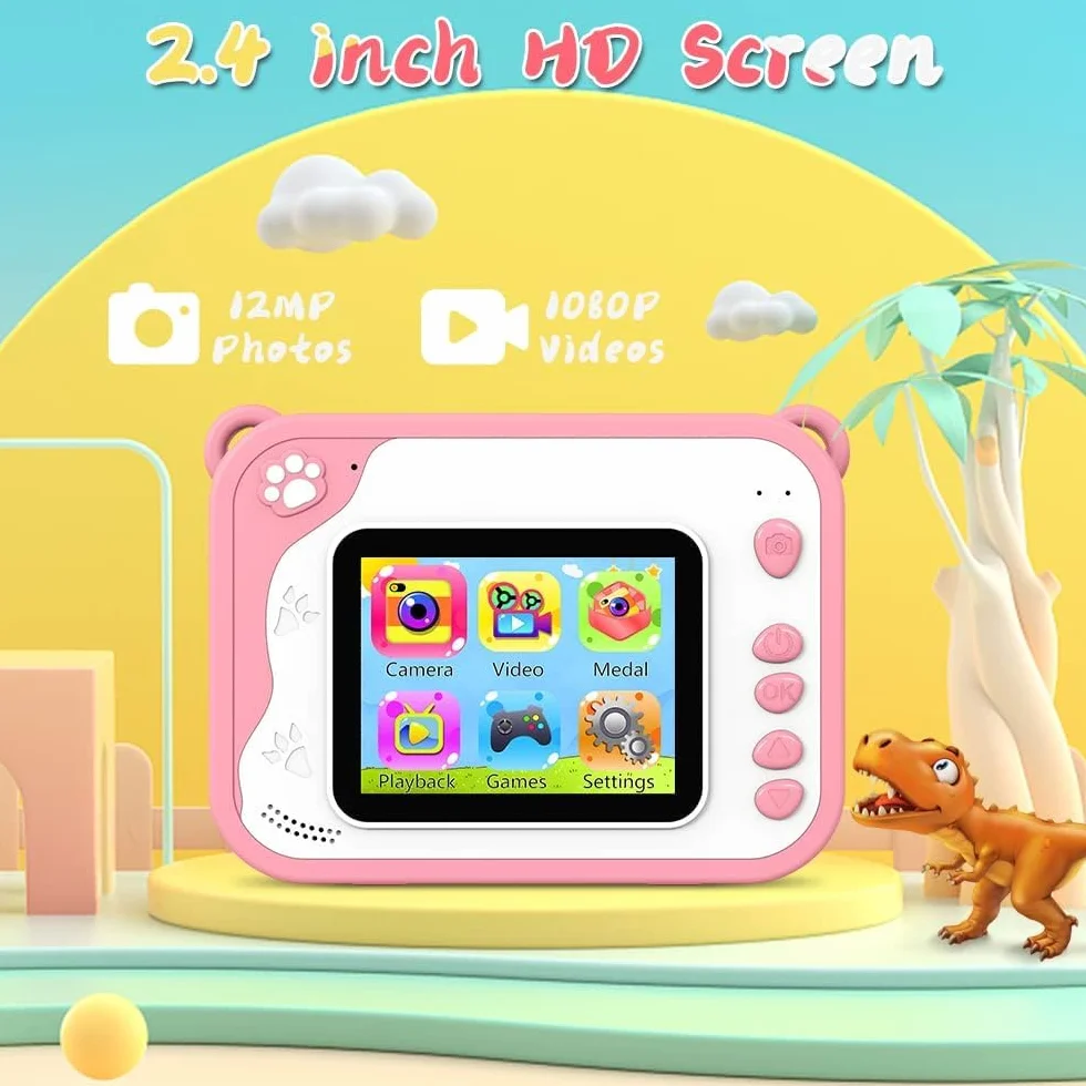 Aparat cyfrowy do natychmiastowego druku dla dzieci 2,4 cala 1080P ekran 32 GB karta SD, długopis 5 kolorów prezenty dla chłopców i dziewcząt