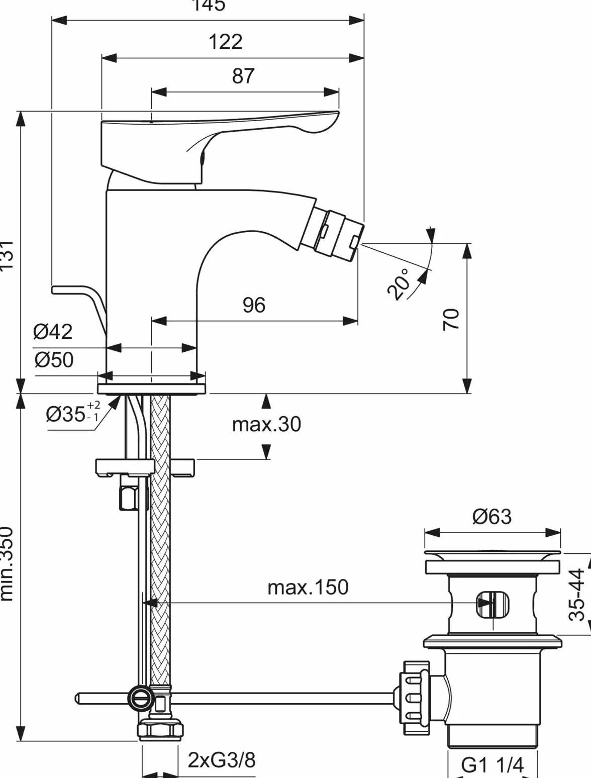 Ideal Standard - Alpha jednouchwytowa bateria bidetowa, chromowana