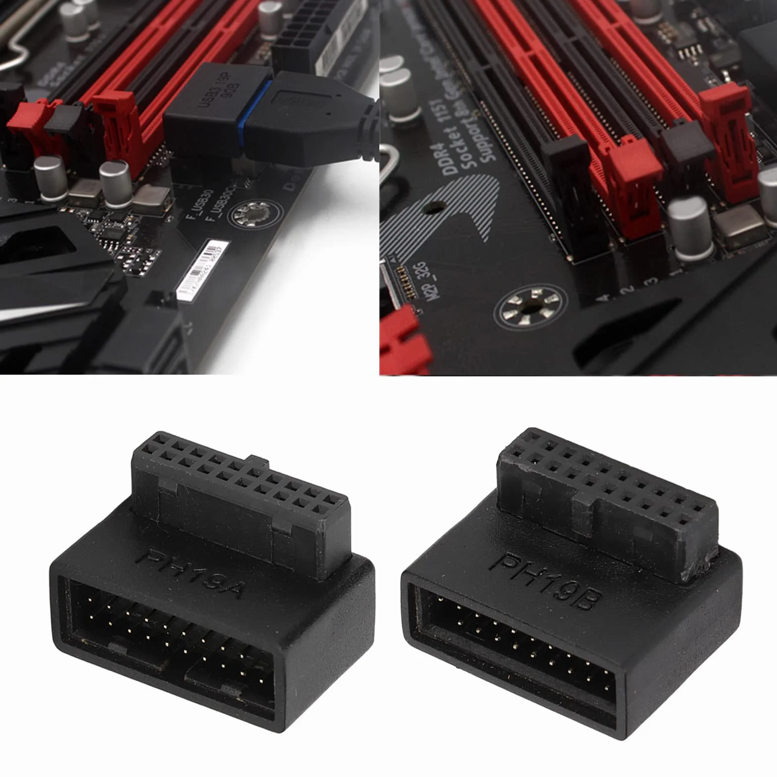 ASHATA USB 3.0 19/20Pin wtyczka 90 stopni przedłużacz do płyty głównej PH19A