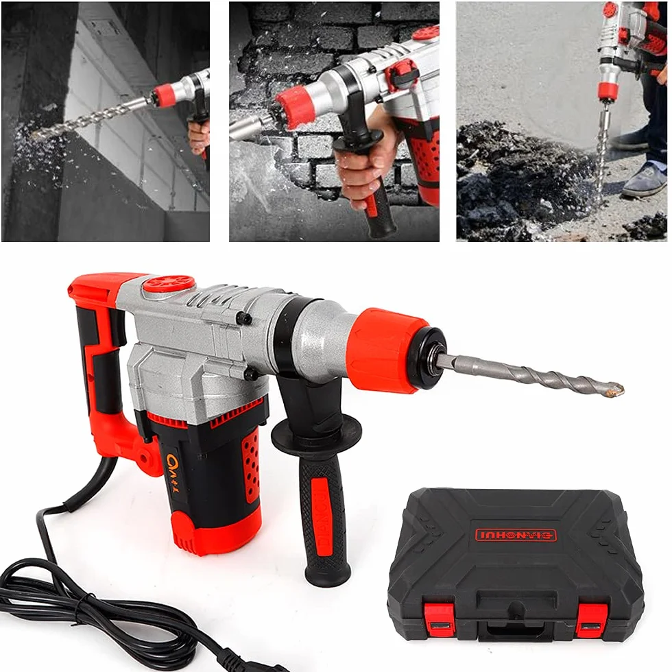 Hammer Drill młot udarowo-obrotowy 2200 W, 0-930 obr./min, 220 V, z 6 koronkami wiertniczymi, jedna para rękawic, 30 cylindrów do dużych obciążeń, do metalu, drewna i betonu