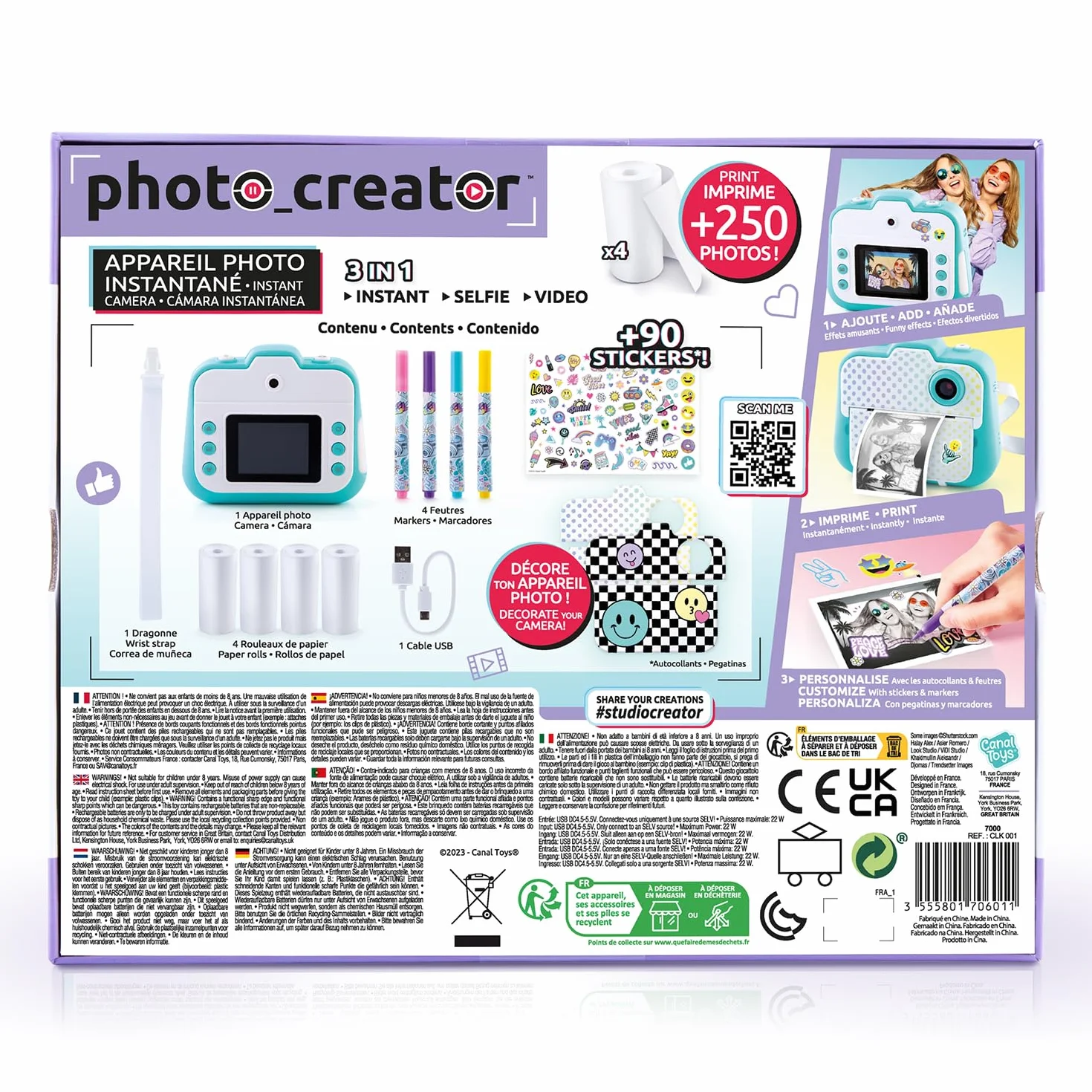 Canal Toys - Aparat do natychmiastowego druku fotograficznego, selfie i wideo - papier termiczny na 250 zdjęć - Wyświetlacz LCD - od 8 lat - CLK 001, jasnoniebieski