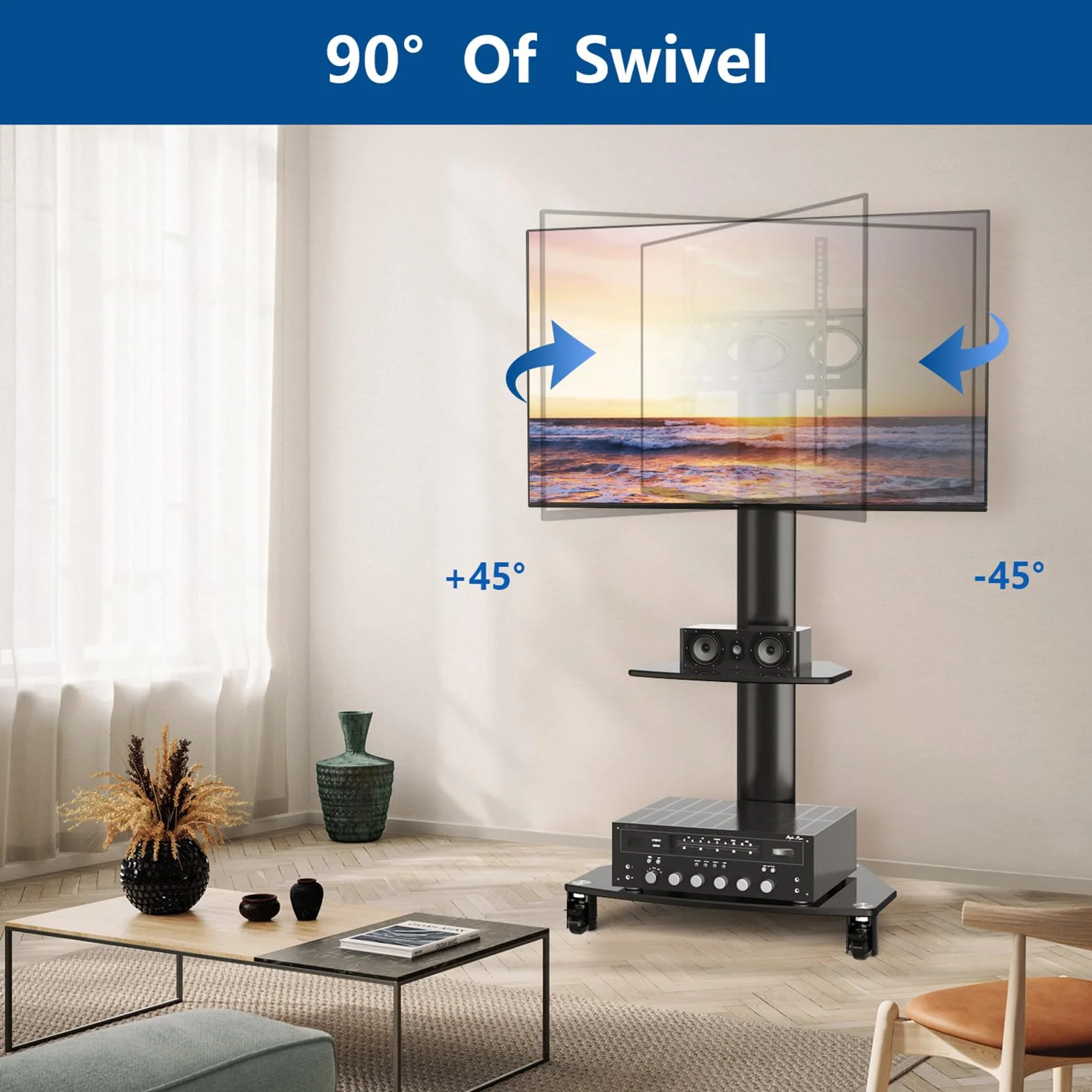RFIVER Mobilny stojak na telewizor na kółkach 68.6-165.1 cm regulacja wysokości 50 kg VESA 400x400 mm