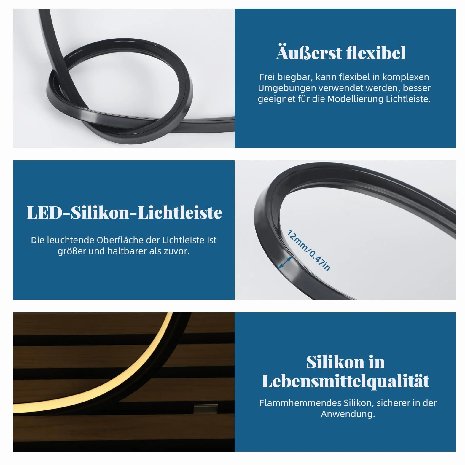 Elastyczny silikonowy profil LED, 5 m, 12 x 12 mm, szyna LED do taśm LED 8 mm paneli akustycznych, IP65, wodoszczelny dyfuzor kanałowy LED do sufitu, szafy, baru, oświetlenie paneli akustycznych