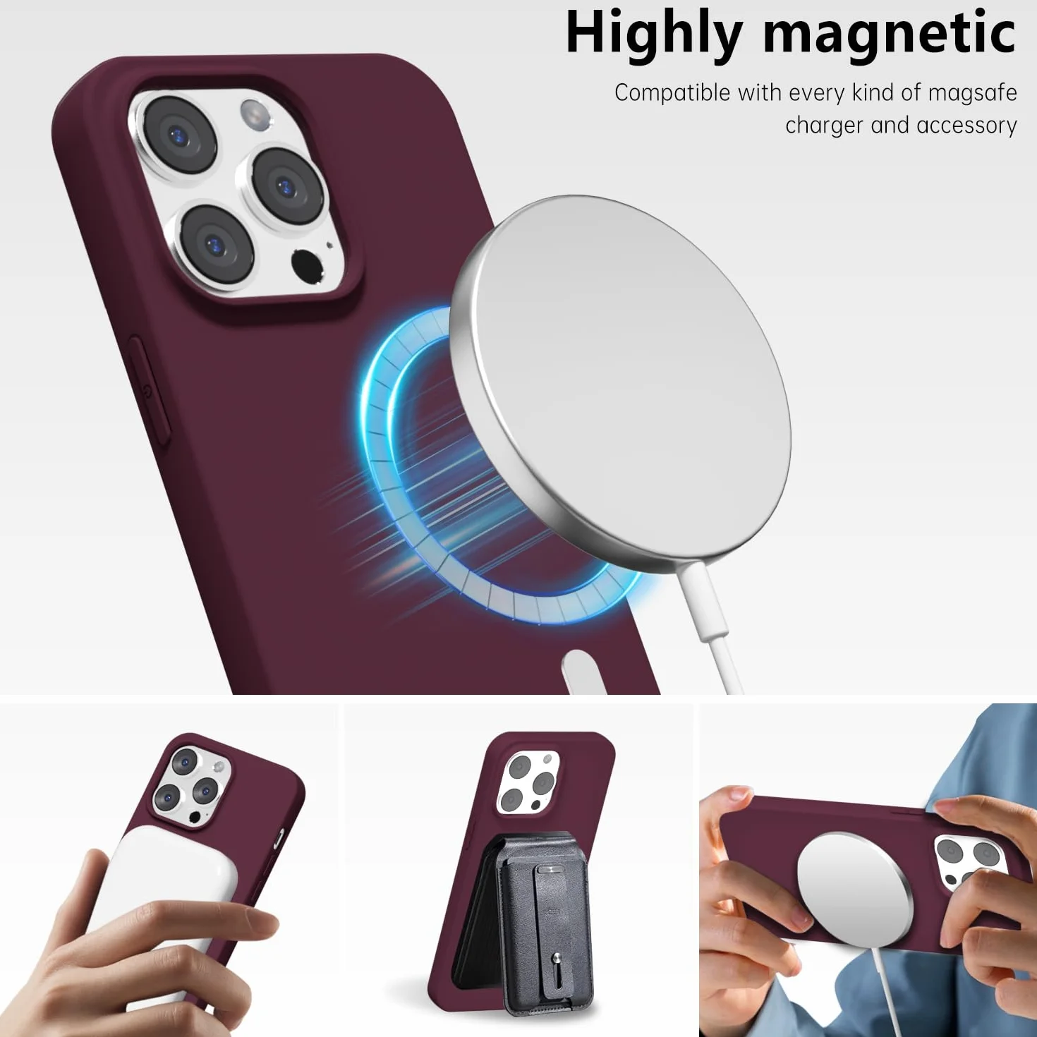 Etui silikonowe iPhone 14 Pro Magsafe magnes bordowo-winne