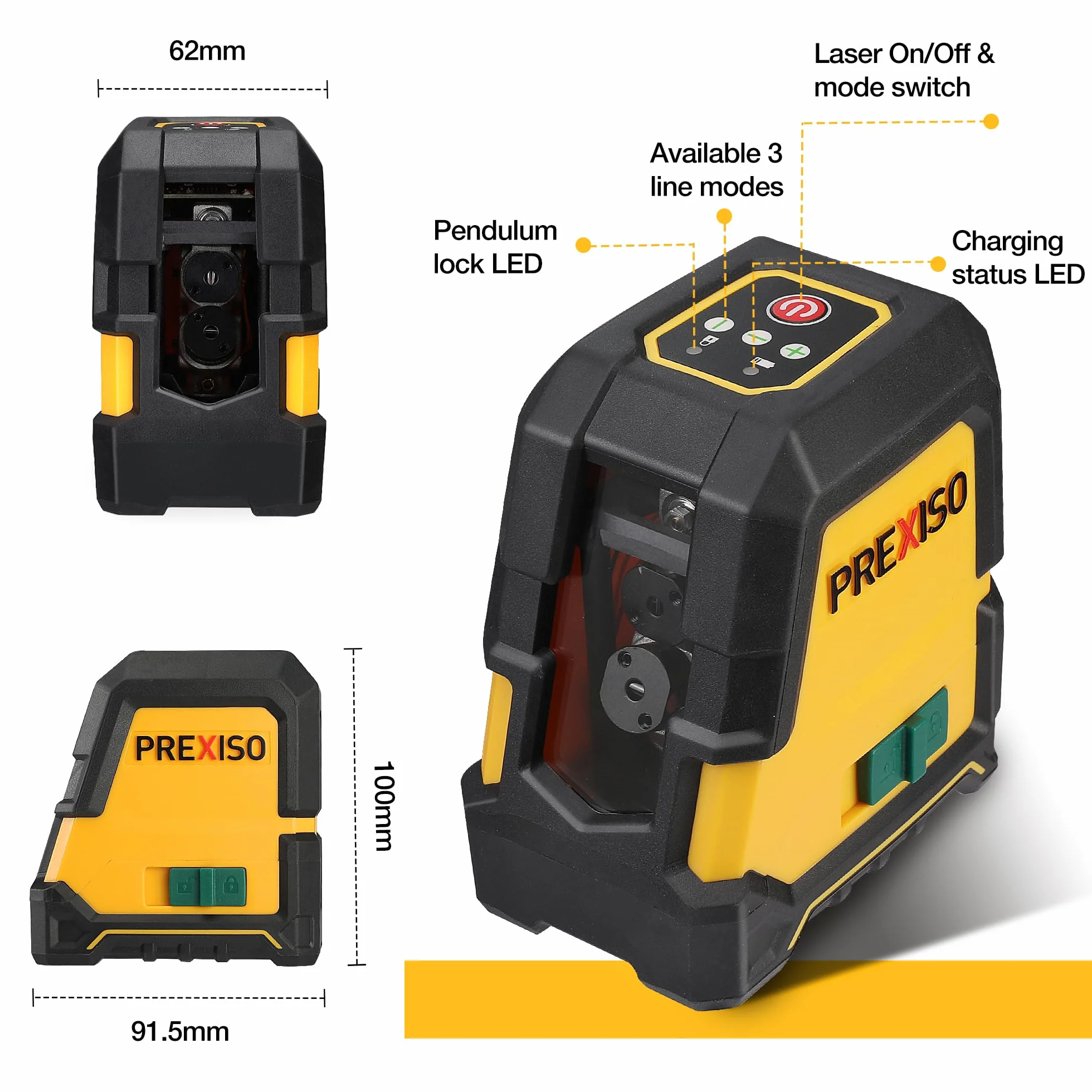 PREXISO Laser Krzyżowy z Statywem Zielony 30 m, Samopoziomujący Laser Liniowy z Podwójnym Modułem Laserowym, z Uchwyt Magnesowy i Statyw, Ładowanie USB, do Budowy i Układania Płytek