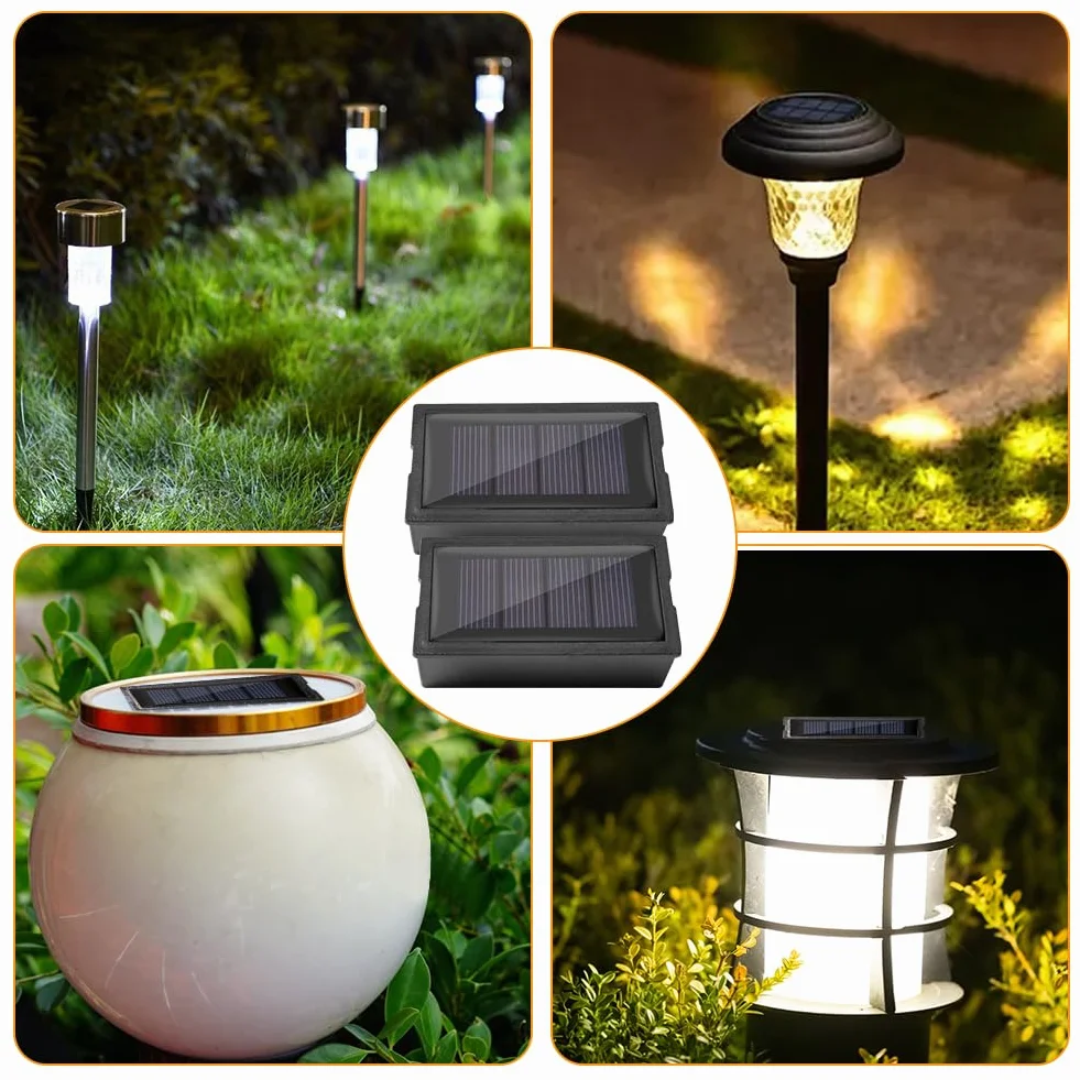 Zestaw 2 wymiennych lamp solarnych LED – panel słoneczny 4 x 7 cm z ciepłym białym światłem do lamp ogrodowych, lampionów, szklanek, balkonów – odporny na warunki atmosferyczne moduł zastępczy