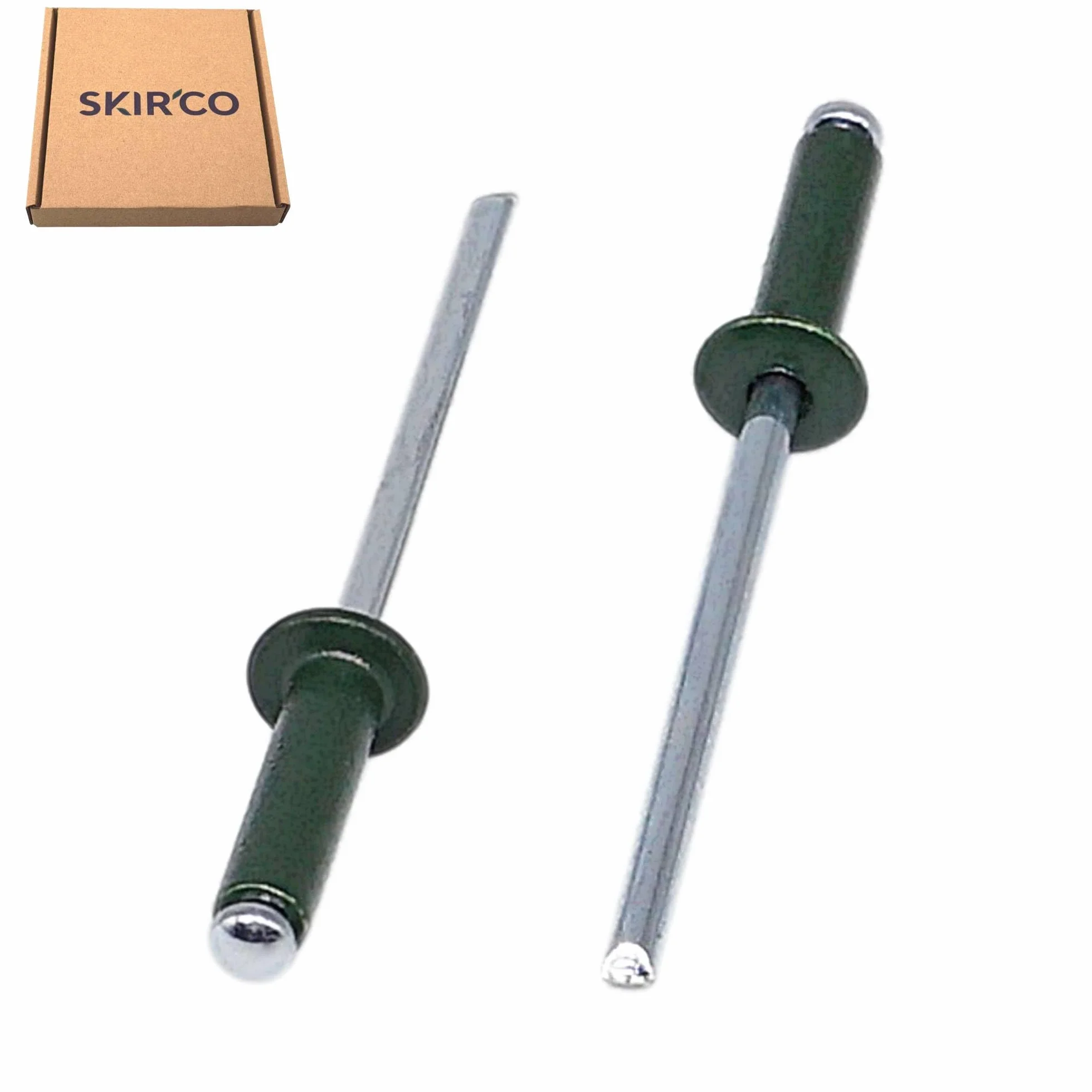 SKIR'CO (200 szt.) Malowane nity zrywalne 3,2 x 12 mm, aluminiowe nity zrywalne, DIN 7337, głowica kopułowa, stalowy trzpień, nity pop (chrom zielony RAL 6020)