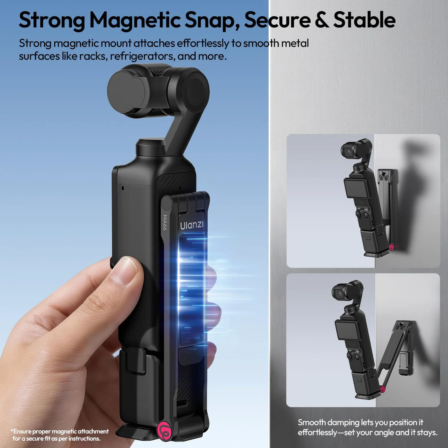 ULANZI MA66 Statyw fotograficzny kompatybilny z DJI OSMO Pocket 3, szybkozłączka 1/4 cala, składany magnetyczny kij do selfie