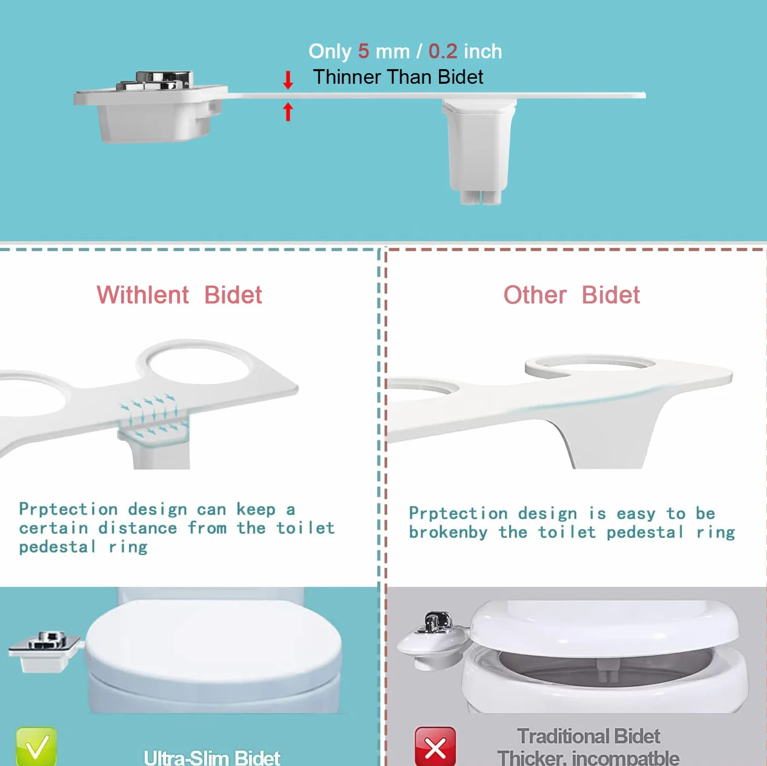 Bidet - Ultrad¨¹nner 5 mm nieelektryczny bidet, nakładka na deskę sedesową, regulowana ciśnienie, wysuwana samoczyszczająca się podwójna część z przodu i z tyłu