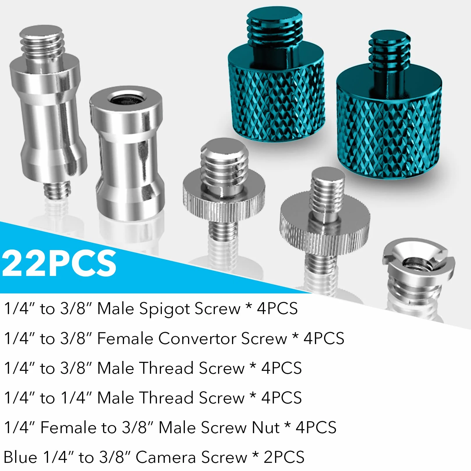 22 Sztuki Śrub Do Aparatu 1/4" Na 3/8" Adapter Statywu Głowicy Kulowej