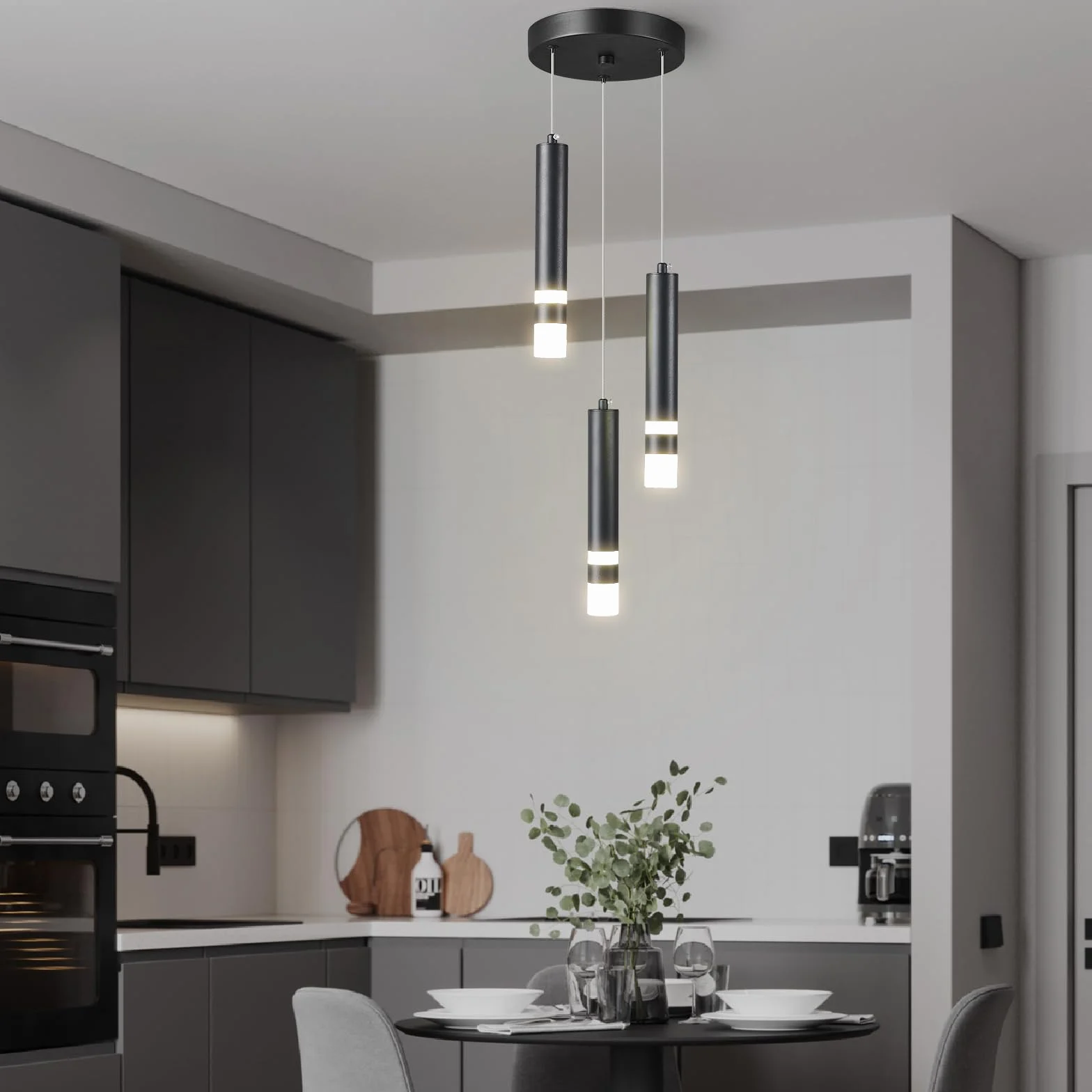 Nowoczesna lampa wisząca z regulacją wysokości LED czarna mini lampa wisząca Kücheninsel Schlafzimmer stolik nocny małe lampy wiszące (3-światło)