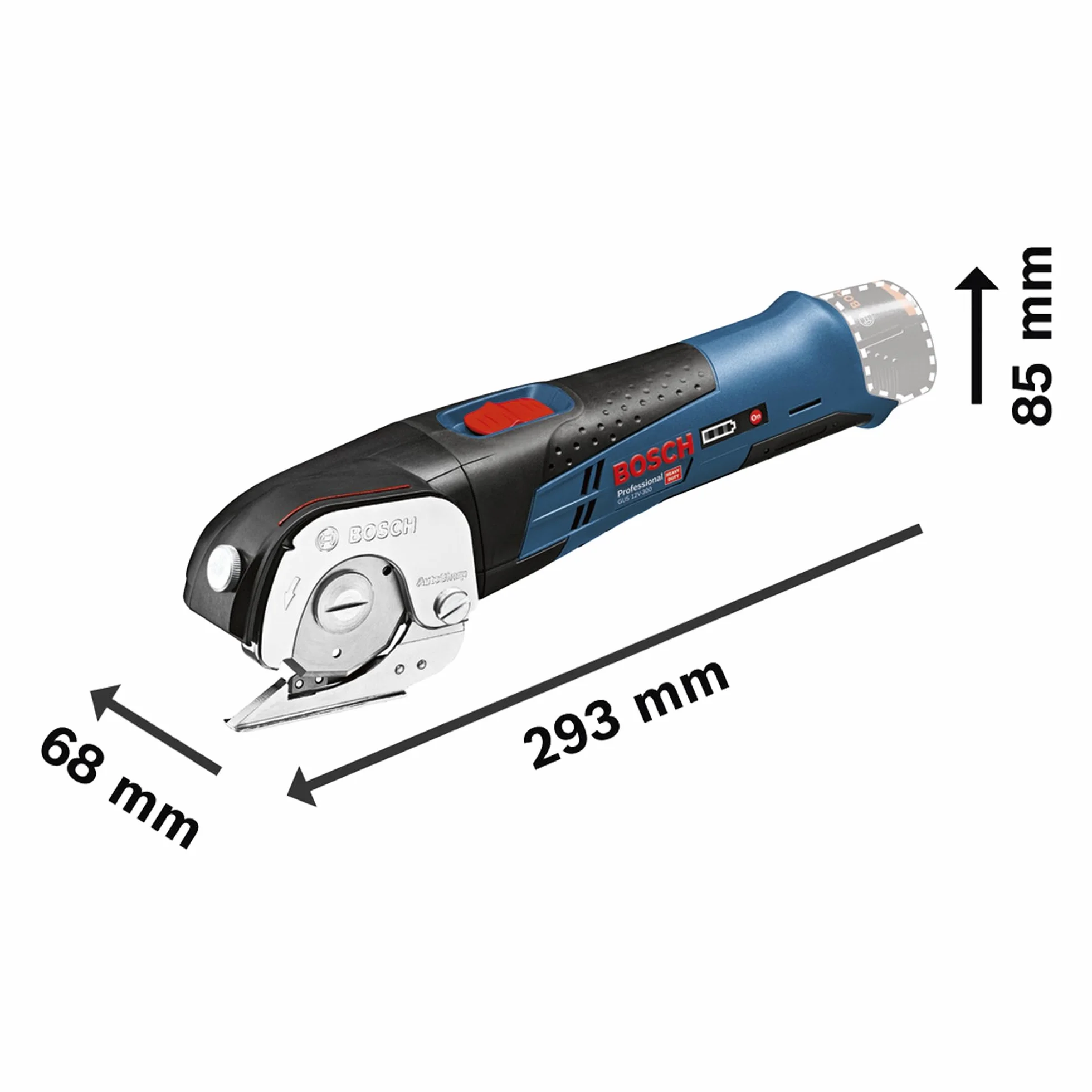 Bosch Professional system 12V: akumulatorowe nożyce uniwersalne GUS 12V-300 (bez akumulatorów i ładowarki, opakowanie kartonowe)