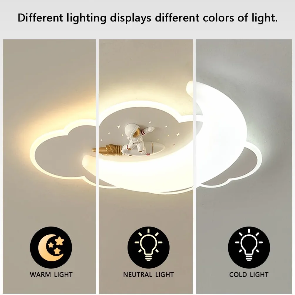 Nowoczesna Lampa Sufitowa LED Cloudy Moon Dziecięca Dekoracyjna Lampa Sufitowa Z Kreskówkowym Astronautą Z Możliwością Ściemniania Do Sypialni Korytarza Pokoju Dziecięcego I Żłobka(A)