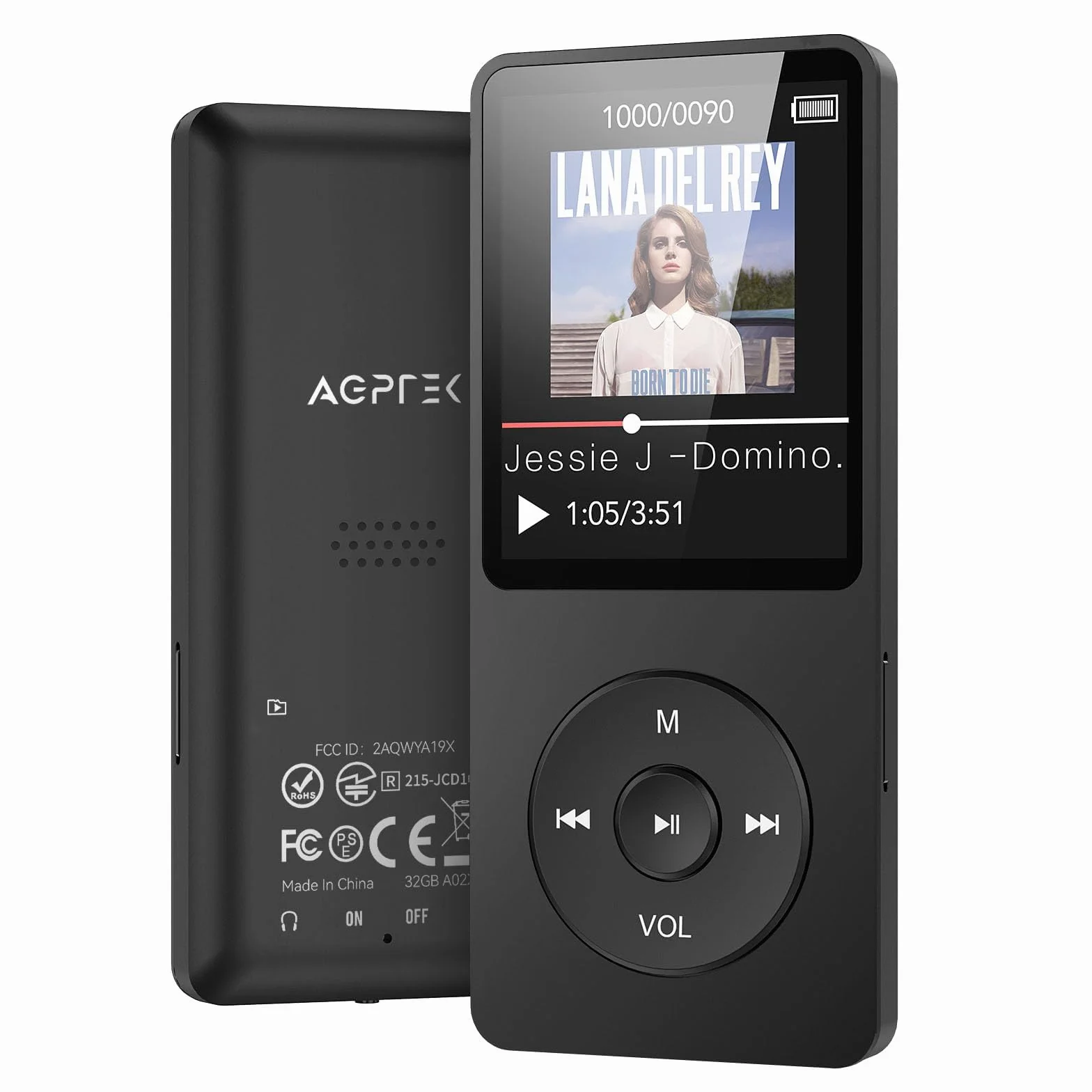 AGPTEK Odtwarzacz MP3 32 GB Bluetooth 5.0, 1,8" 70 godzin odtwarzania cyfrowy dziecięcy odtwarzacz MP3 z radiem FM, do 128G (bez słuchawek) czarny