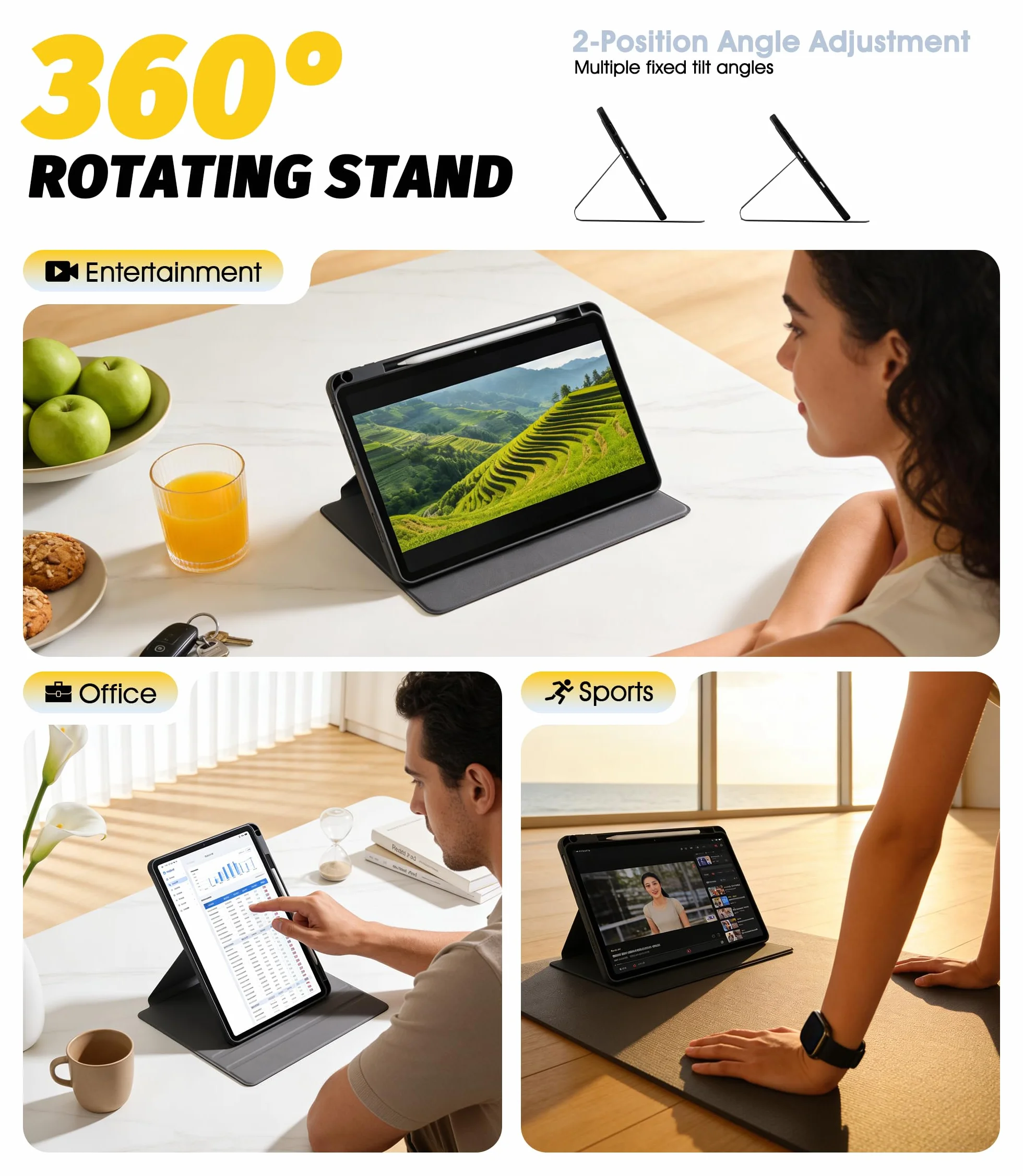 NEWZEROL Etui + 2 osłony ekranu ze szkła hartowanego kompatybilne z Xiaomi Redmi Pad 2 Pro 12,1 cala, ultracienka folia ochronna 9H, odporna na zarysowania, obracana o 360°