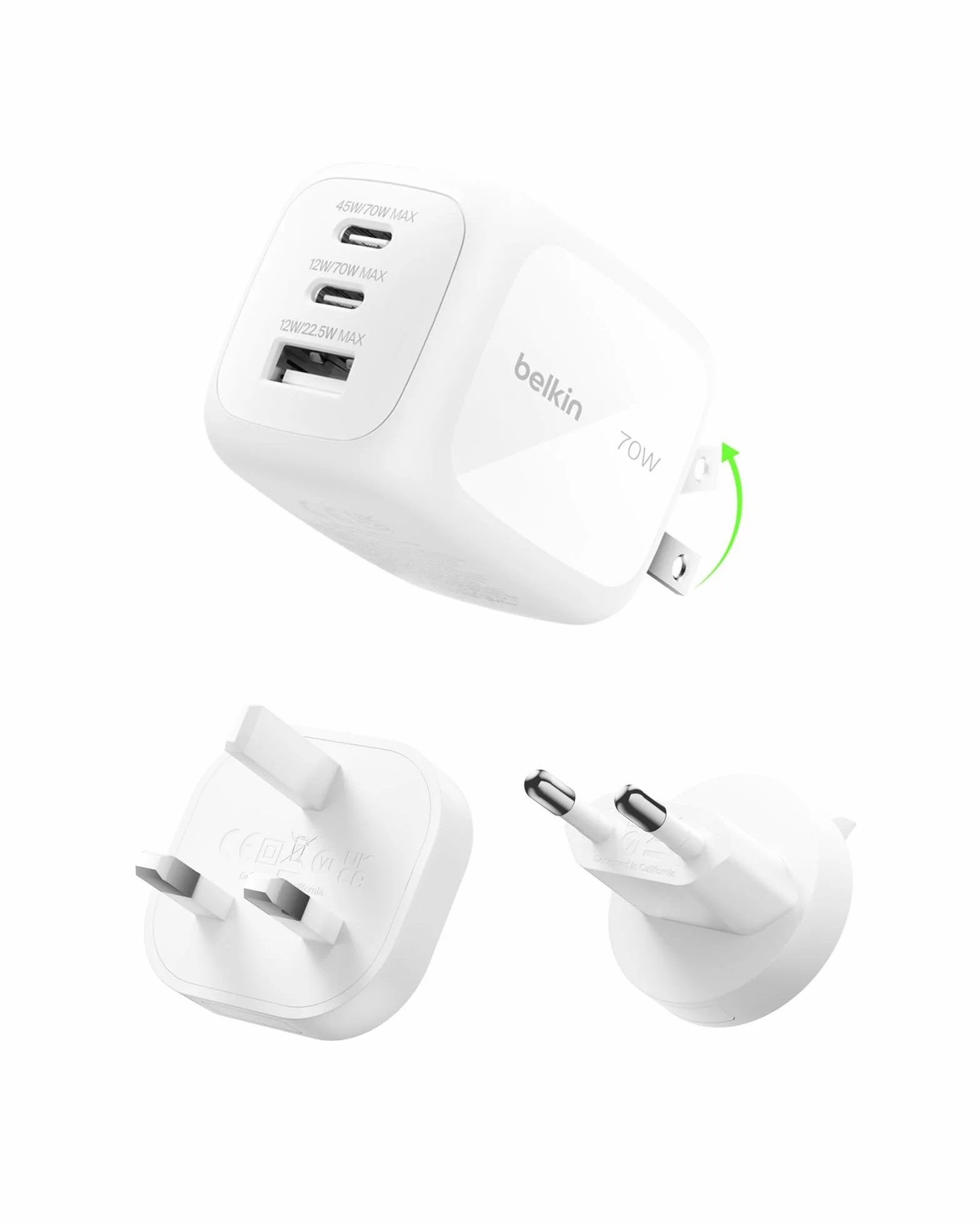 Belkin 3-portowa ładowarka USB-C GaN 70 W Biała