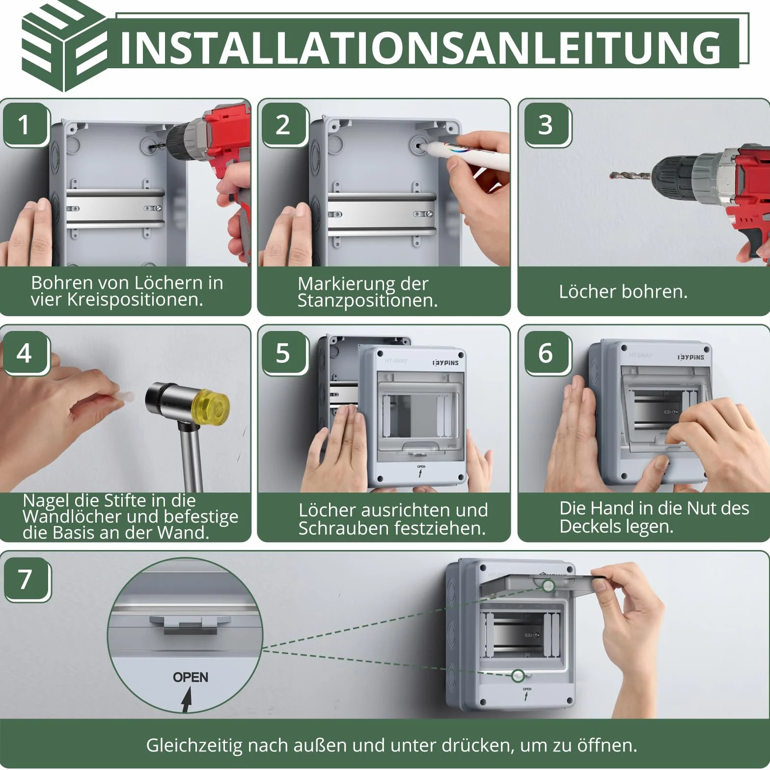 EYPINS Zewnętrzna tablica elektryczna 5 modułów, skrzynka rozdzielcza ścienna, wodoodporna IP65, na zewnątrz, do ogrodu (110 x 152 x 93 mm)