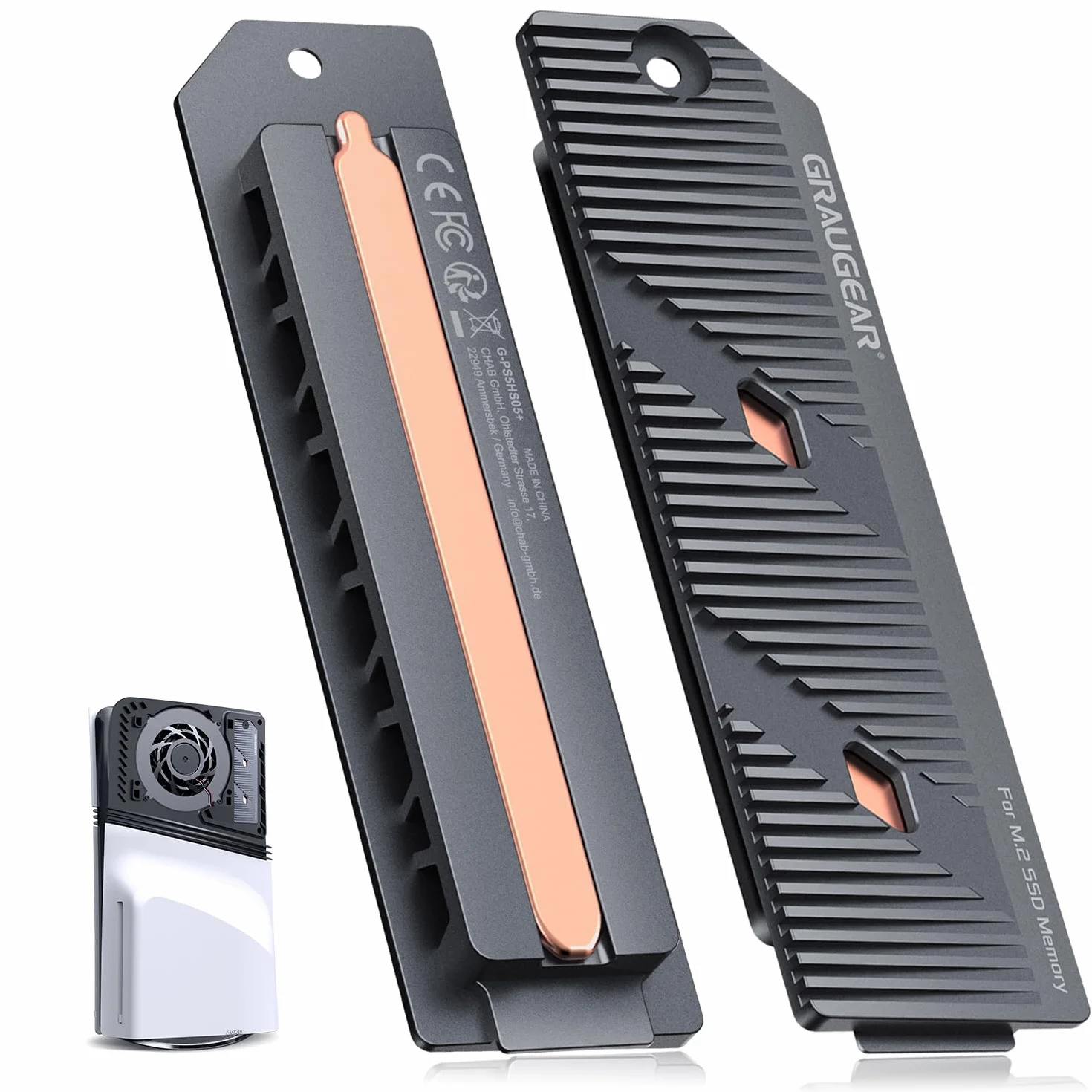 GRAUGEAR PS5 Pro PS5 Slim M.2 SSD Radiator z Rurą Cieplną Miedzianą Aluminiowe Żebra Chłodzenie NVMe