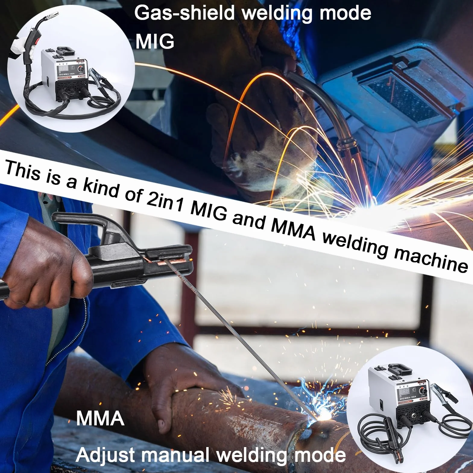 Weytoll Maszyny spawalnicze MIG MMA 2w1 Spawanie dwutlenkiem węgla i ręczne Wielofunkcyjne spawarki prądu stałego IGBT z falownikiem Zintegrowany mechanizm podawania drutu