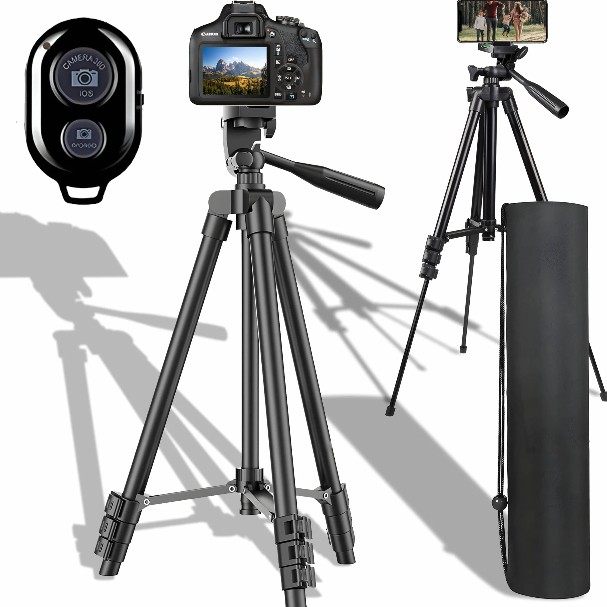 Retoo Statyw do aparatu fotograficznego do smartfona, Tripod stojak, telefon komórkowy z pilotem Bluetooth, aluminiowy statyw do aparatu o wysokości 34,5-100 cm, lekki tripod, kompatybilny z