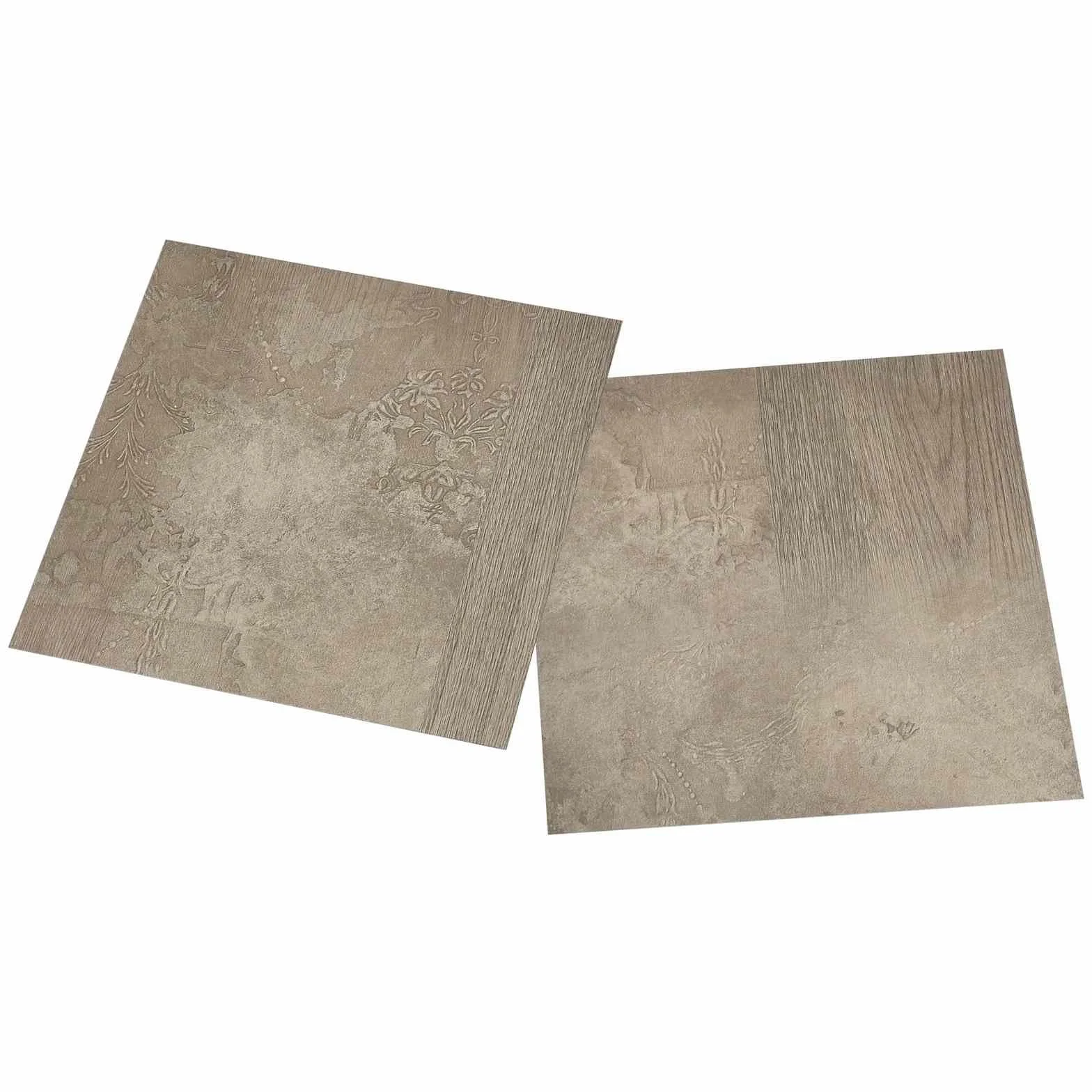 Deski podłogowe z PCW ciemnobrązowe i szare, samoprzylepne, 55 sztuk, 5,11 m², kwadratowe, 30,5 x 30,5 cm, do wnętrz, salonu, kuchni, renowacji, akustycznego kroku, izolacja antypoślizgowa