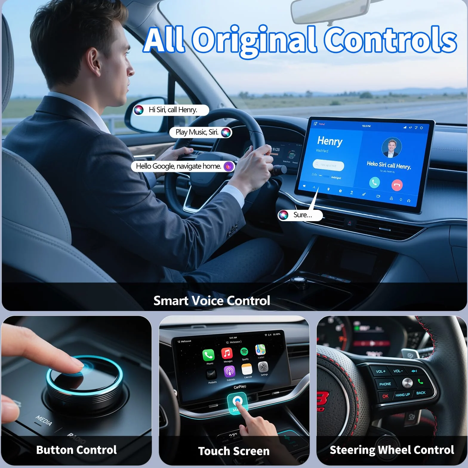Wireless CarPlay Adapter 2-in-1 CarPlay Android Auto Mini Snug Fit Design for iPhone iOS 10+ Android 11+