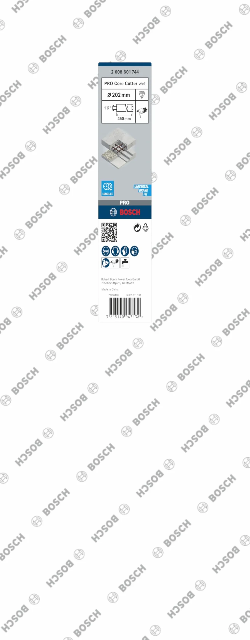 Bosch 1 x PRO Wiertło wiertnicze na mokro do wierteł diamentowych, 1 1/4" UNC (do betonu, żelbetonu, Ø 202 mm, profesjonalne akcesoria do wierteł diamentowych)