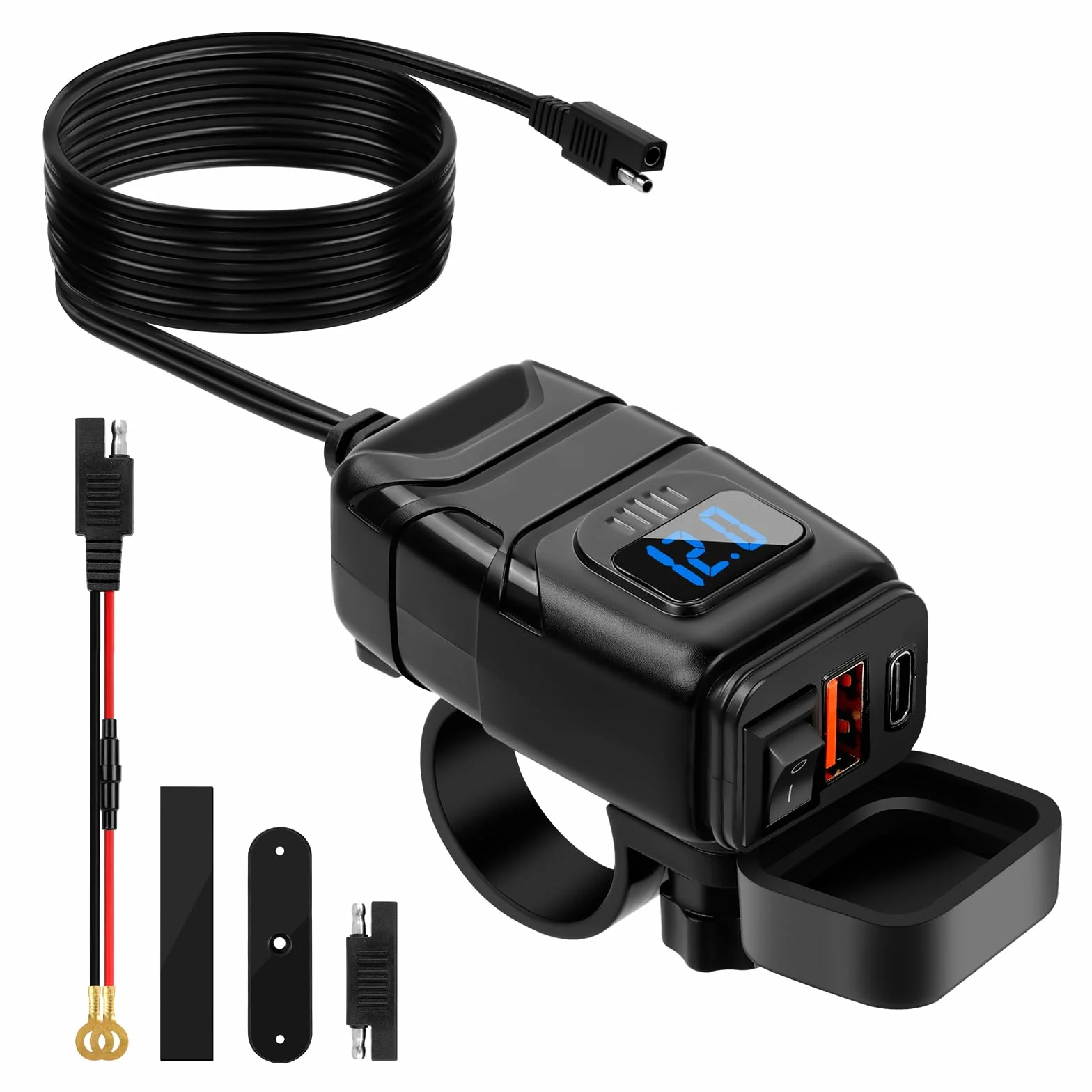 Gniazdo USB do motocykla 12V-24V Quick Charge 3.0 ładowarka PD typu C z włącznikiem i czujnikiem napięcia LED